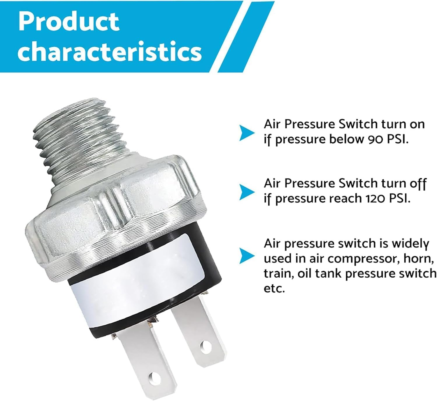 Air Compressor Pressure Switch 90-120 PSI Pressure Switch 1/8" NPT 1/4" NPT Pressure Switch for Air Compressor (1/4" NPT) - 1/8" Npt image number 3