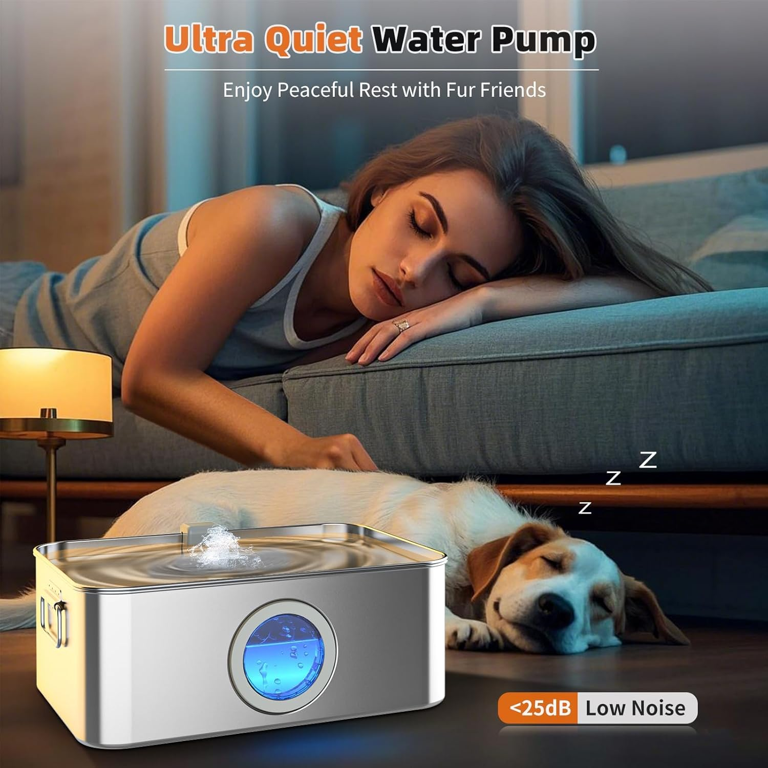 Cat Dog Water Fountain Stainless Steel 12L/410Oz/3.2Gal, DYSJ01 Ultra Quiet Pet Water Fountain for Large Dogs Cats & Multi-Pet Home with Water Level Window & LED Indicator image number 1