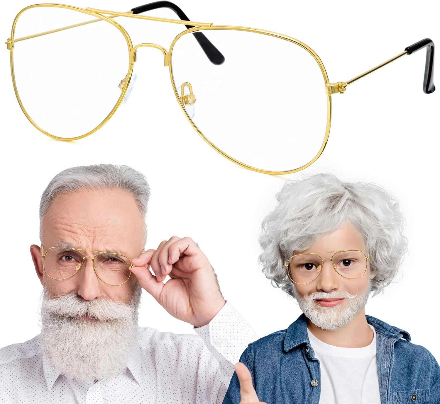 Spooktacular Creations Gold Metal Frame Glasses, Old Man Old Lady Costume Glasses, Halloween Classic Glasses Accessory for Kids Men Women Grandma 80S 90S Dress Up, Halloween Costume Prop, Gold image number 4