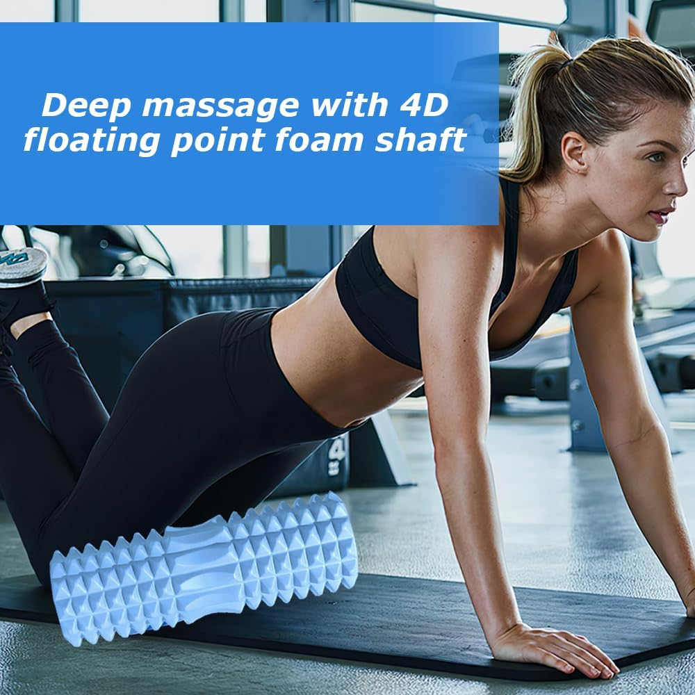 TOMVAES Foam Roller,Massage Roller EVA Muscle Roller for Deep Tissue Tension Relief,Massage Trigger Point Fitness Roller for Back,Legs,Yoga,Pilates,Gym,33X14Cm (Blue) - Blue image number 6