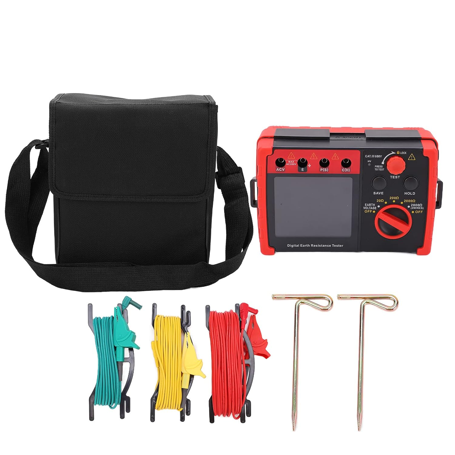 Earth Ground Resistance Tester Meter, 2000&Omega; Digital Ground Earth Resistance Meter with LCD Display & Storage Case, Professional Insulation Resistance Tester Kit for Electrical Equipment image number 4