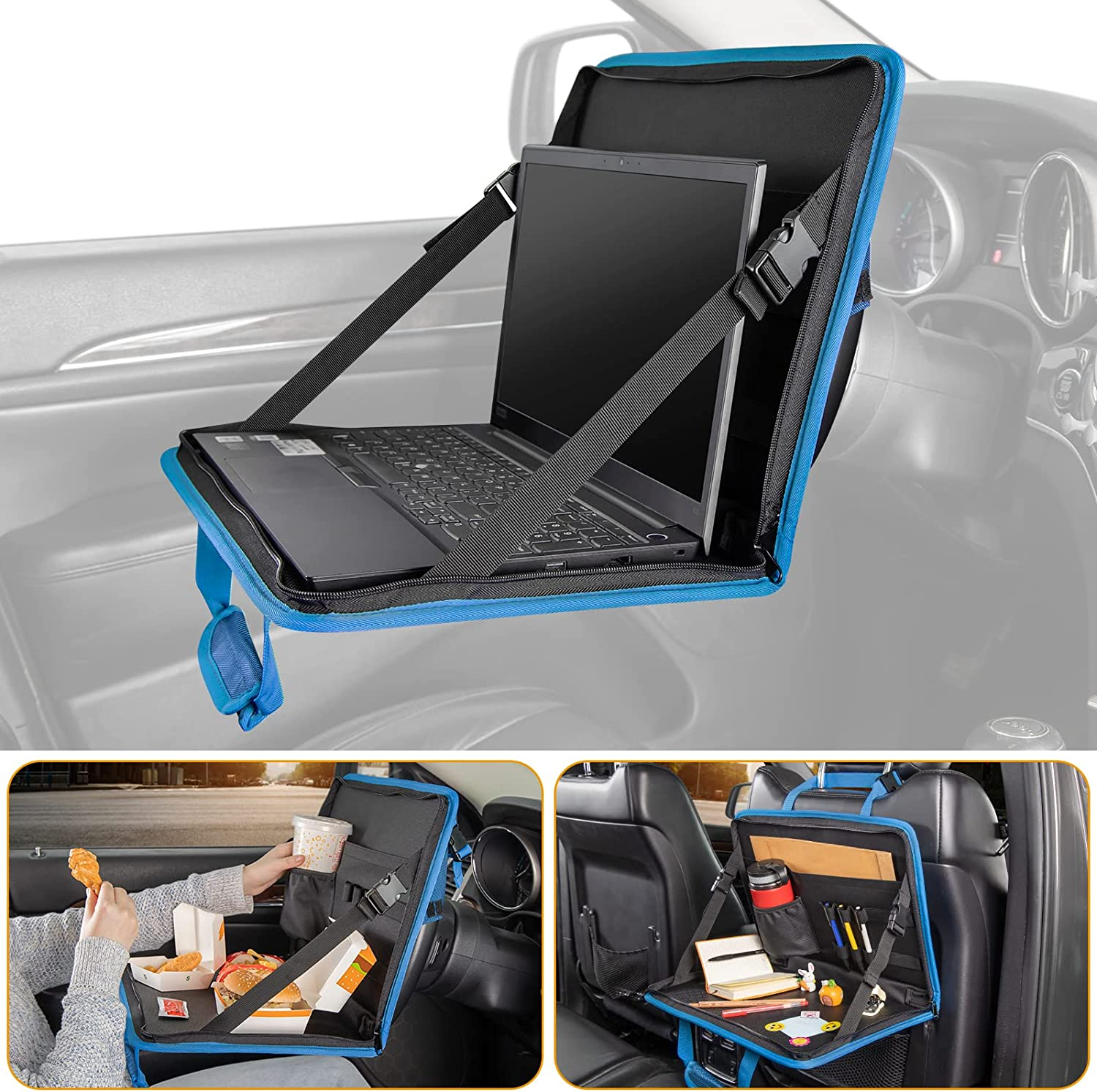 JOYTUTUS 3 in 1 Steering Wheel Eating Tray, Car Back Seat Laptop Desk, Multifunctional Office Bag, Car Work Table for Writing, Car Organizer for Kids, Commuters, Family