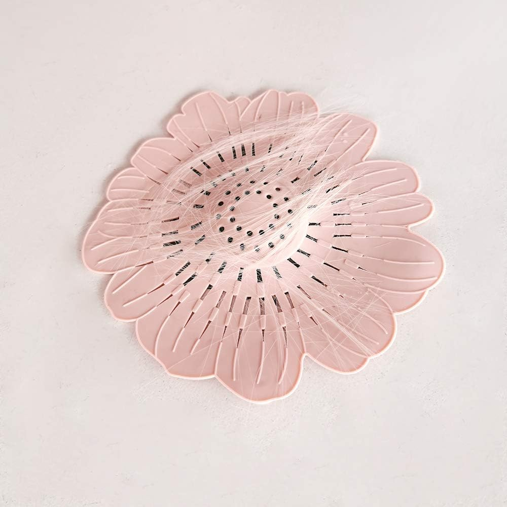 Daily Treasures 4Pack Drain Hair Catcher, Colorful Flowers Shape Hair Stopper Drain Protector Covers with 1Pcs Cleaning Brush-Easy to Install and Clean Suit for Bathroom Bathtub Laundry Kitchen Filter image number 1