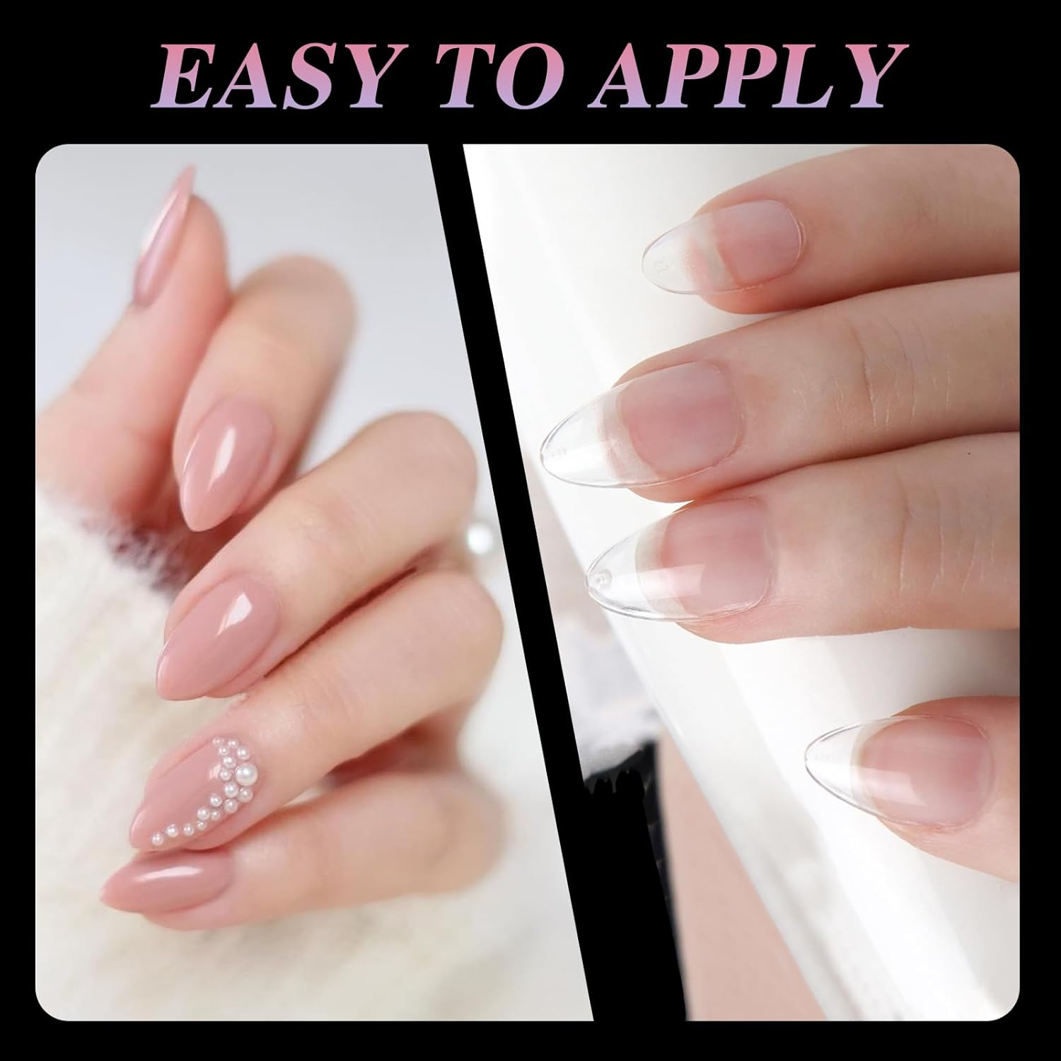 Short Almond Nail Tips - Clear Nail Tips, ZAHRVIA Soft Gel Full Cover for Soak off Nails Extensions Kit - 192PCS False Nails Acrylic12 Sizes (Short Almond) - 187 Ellipses image number 6