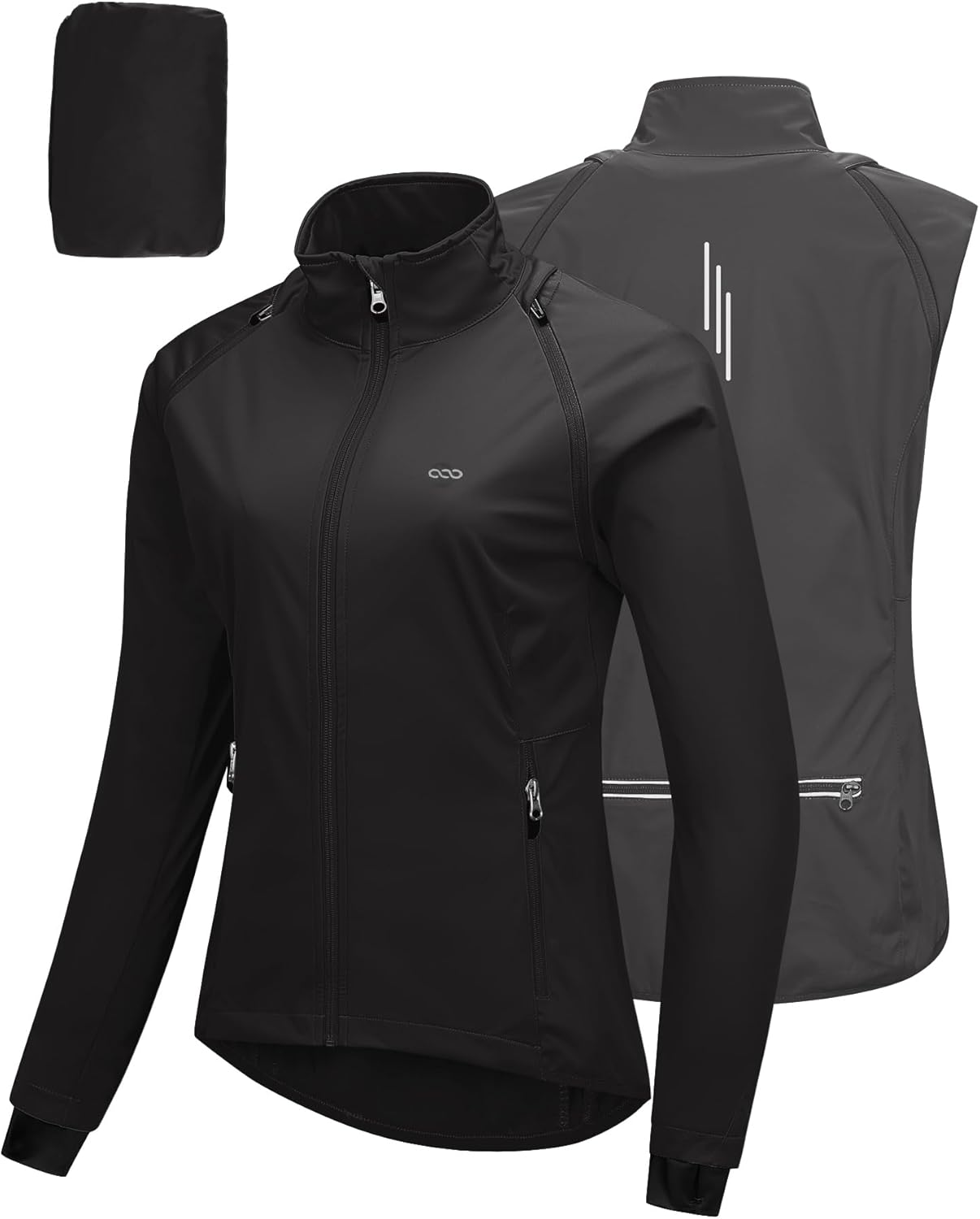 33,000Ft Women'S Waterproof Cycling Jacket High Visibility Reflective Jacket Lightweight Running Vest Breathable Rain Jacket with Removable Sleeves Ladies Bike Coat