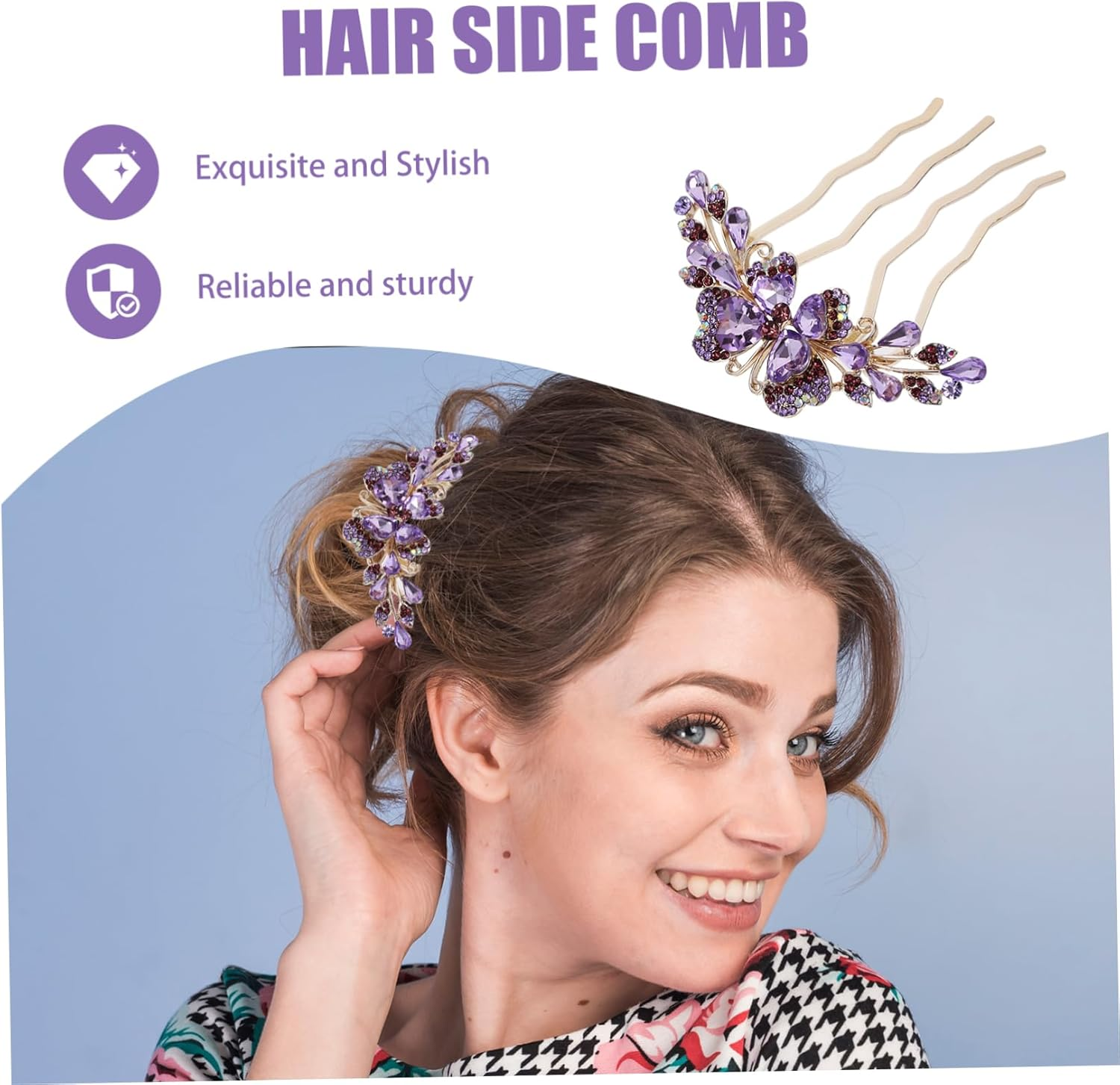 Ipetboom Comb Bridal Headpiece for Wedding Hair Clips for the Bride Vintage Hair Accessories Rhinestone Hair Combs Rhinestone Hairpiece Rhinestone Hairpin Purple Women'S Hair Claw Metal Rhinestones image number 6