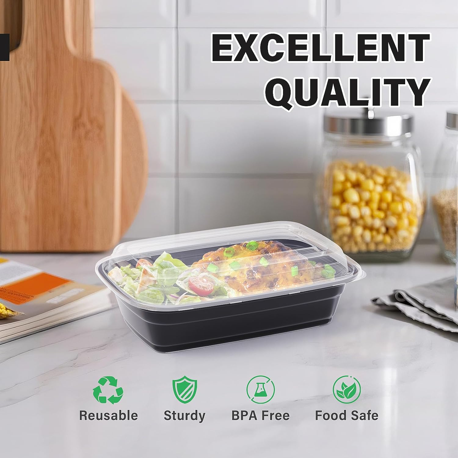 50 Pack 32 Oz Meal Prep Container, Food Storage Containers with Lids, Bento Box Reusable Plastic Lunch Box Kitchen Food Take-Out Box Microwave Dishwasher Freezer Safe image number 4