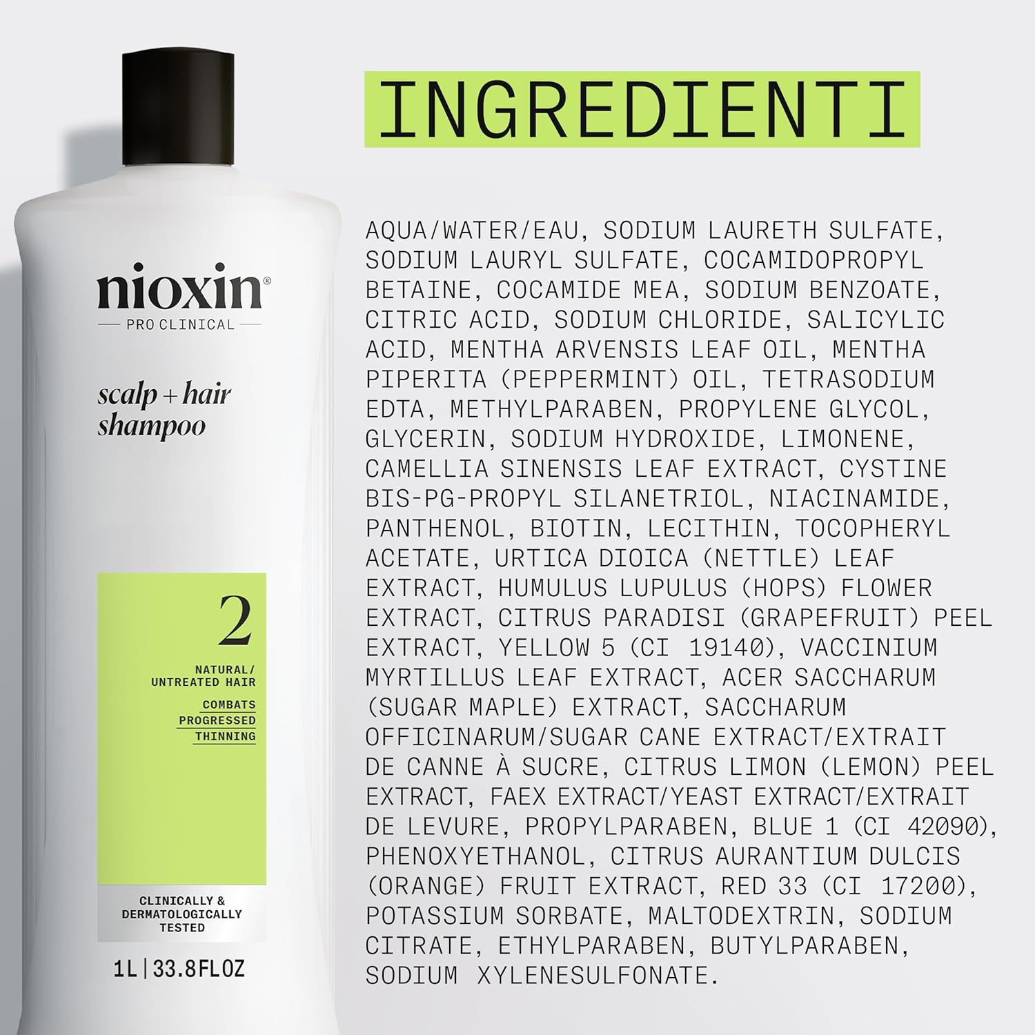 Nioxin System 2 Scalp plus Hair Thickening Shampoo for Natural Hair with Progressed Thinning, 1000 Ml image number 2