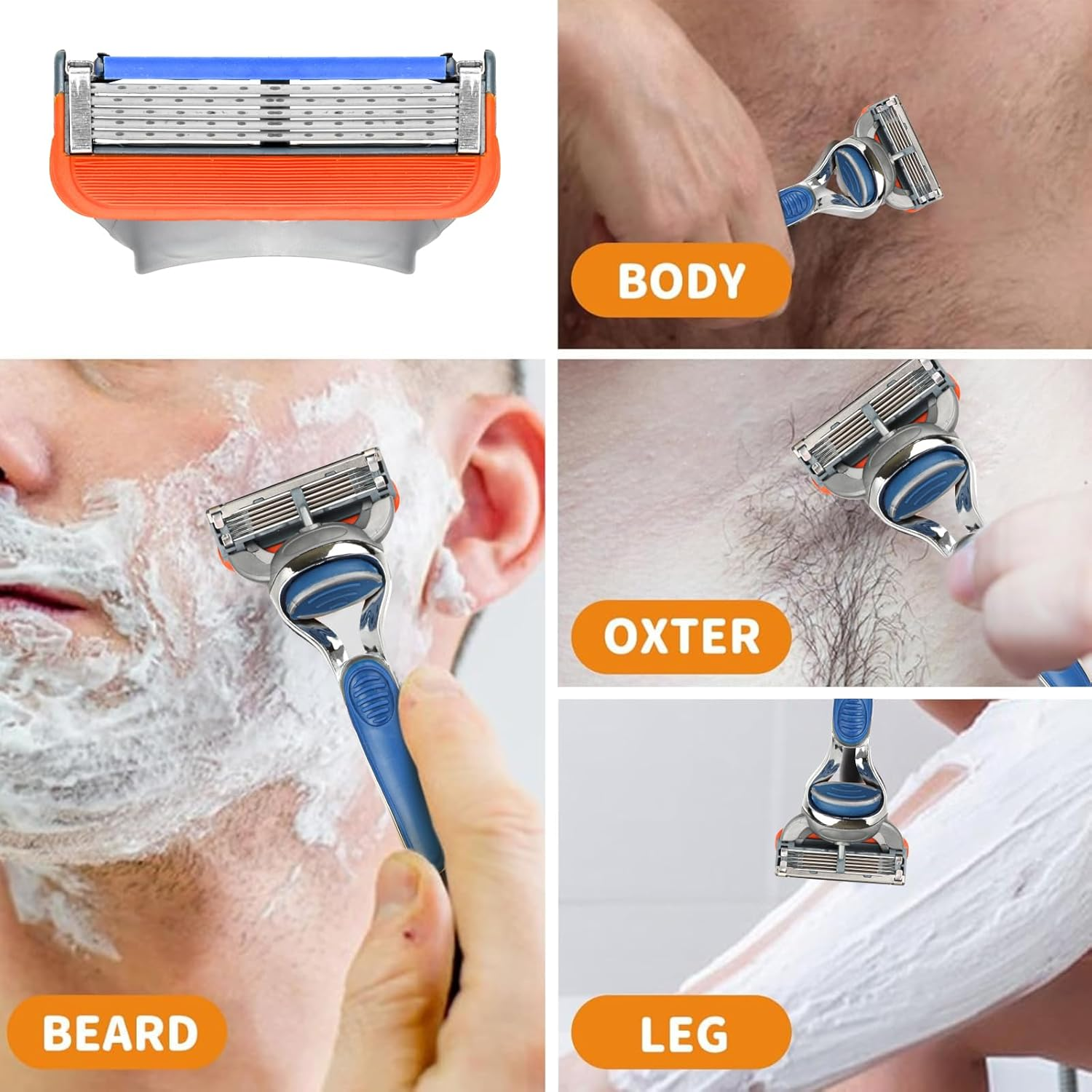 Shaving Kit, Men'S 5-Blade Razor with 12Pcs Razor Blade Shaving Razor Blade Refills for Gillette Fusion 5, Orange New Version 02 image number 4