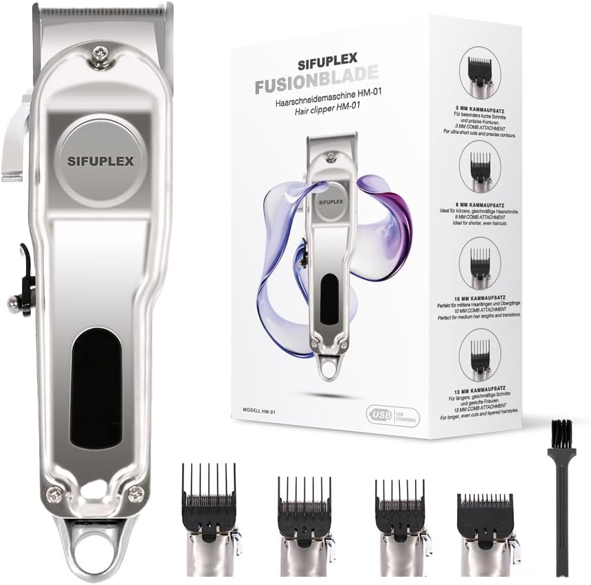 Sifuplex Fusionblade Professional Hair Clipper, Wireless with Powerful Motor and Carbon Steel Blades, 180 Min Battery Life, LED Display & USB-C I Includes 4 Attachments, Oil & Cleaning Brush image number 5