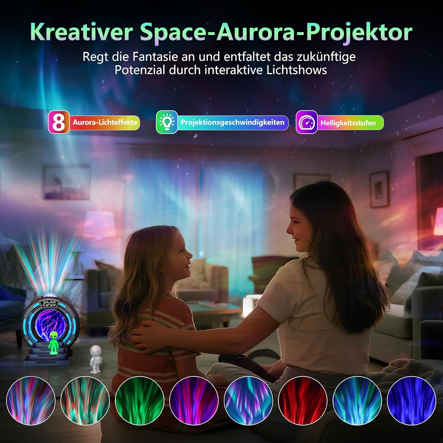 Galaxy Projector Starry Sky Projector Aurora Lamp with 8 Aurora Lights & 8 White Noise, Astronaut Projector with Plasma Ball, Bluetooth Speaker, Clock & Alarm Clock, Children image number 1