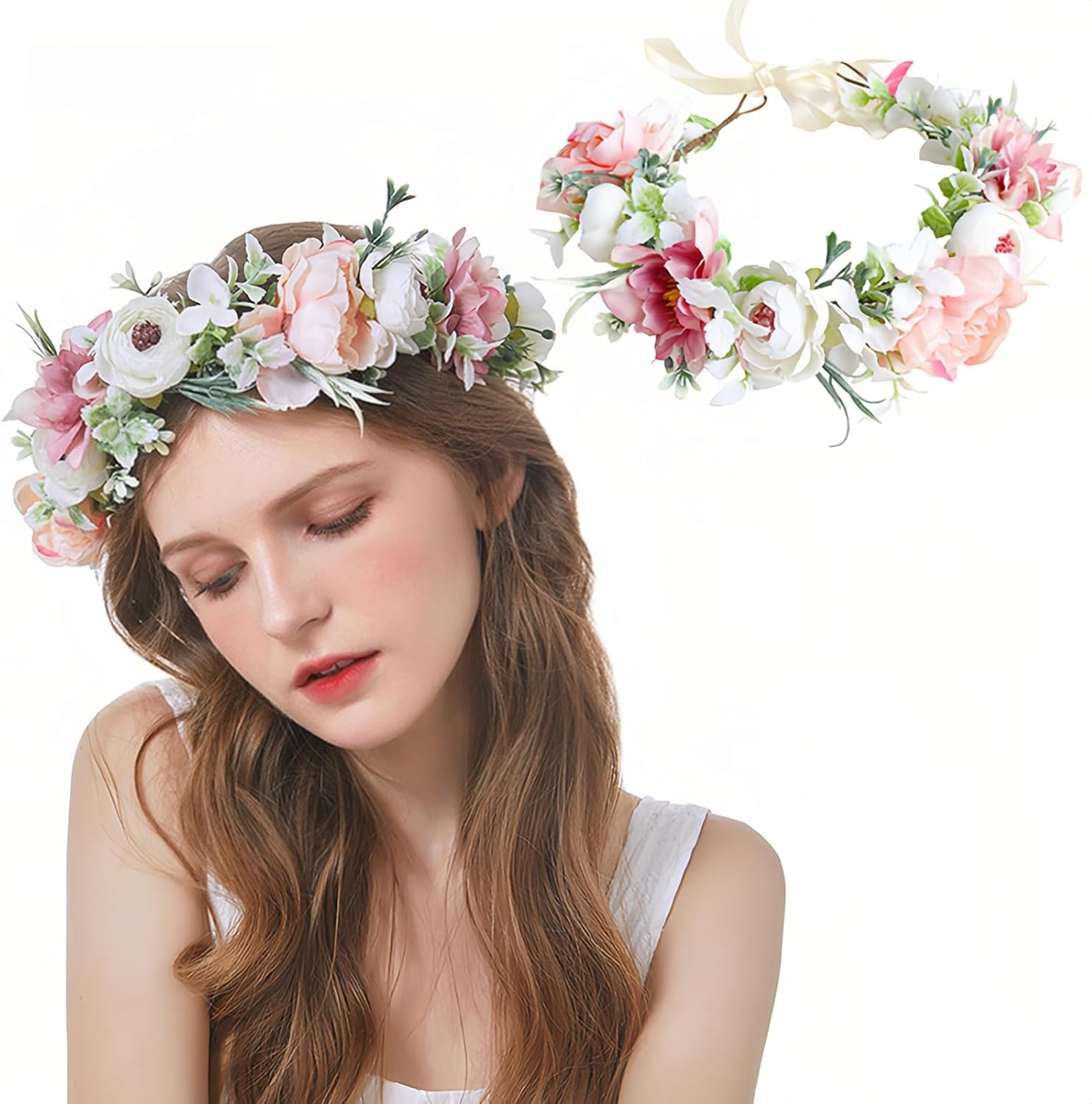 Artificial Bridal Flower Crown Women Floral Headband Flower Halo Floral Crown Wedding Party for Party Birthday Dance Headwear Maternity Shoot Props image number 5