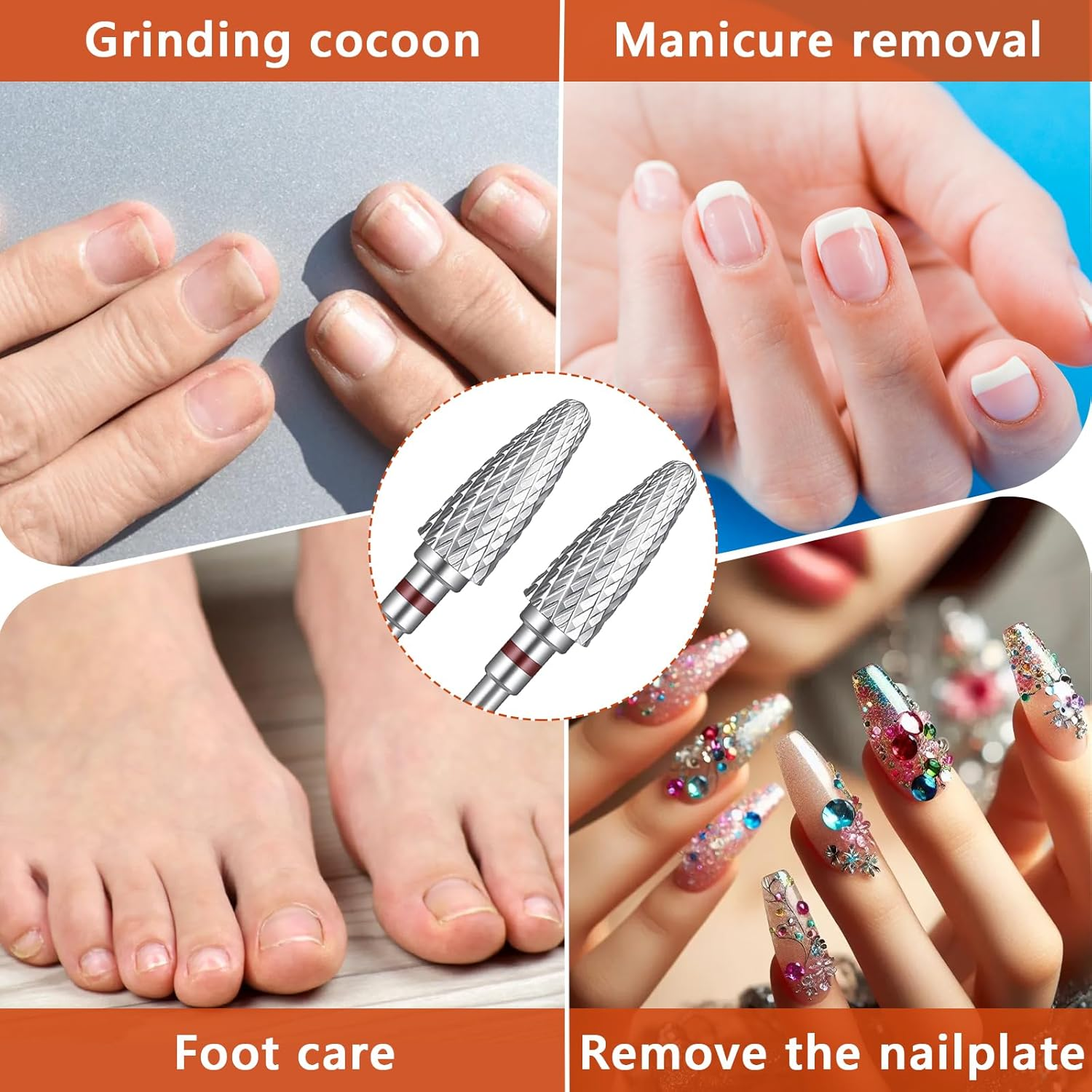 LXUEJIE 2 Pcs Carbide Nail Drill Bit, Tungsten Nail Drill Bit, 5 in 1 Carbide Tapered 3/32" Shank Professional Cone Tungsten Drills Bits for Manicure Pedicure Cuticle Cleaner Polish image number 1