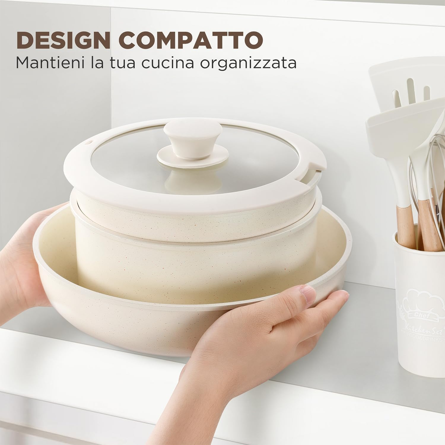 IPOW Pots and Pans Set Non Stick, 15PCS Cookware with Frying Pans & Saucepan, Detachable Handle and Cooking Utensils Set, Oven Safe, Space Saving