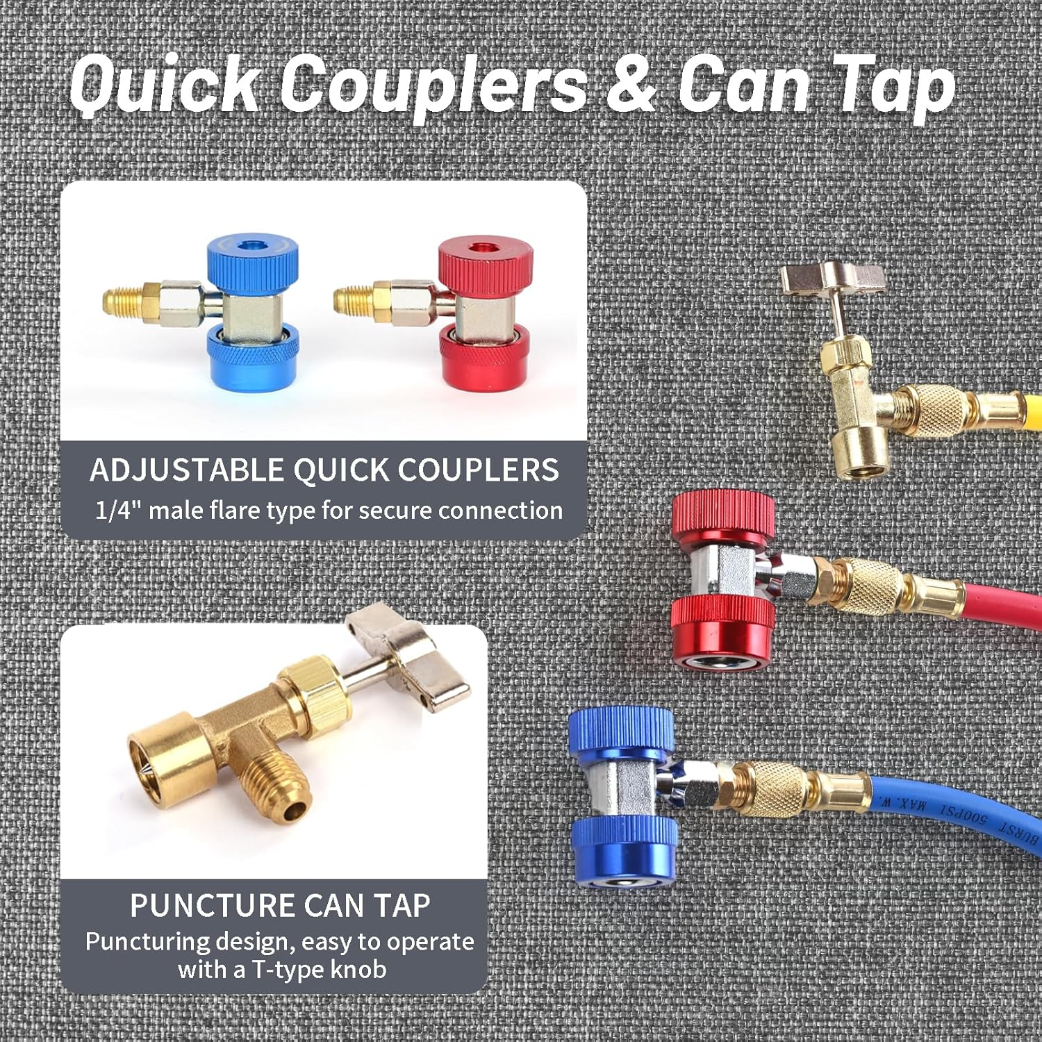 PB Motor Tech Vacuum Pump Set, 4.5 CFM Pump with Aluminum Manifold Gauge, Quick Couplers, 410 Adapter, Can Tap Valve Core Tool & Carrying Tote, for R134A, R410A, R22, R404A Refrigerants image number 1