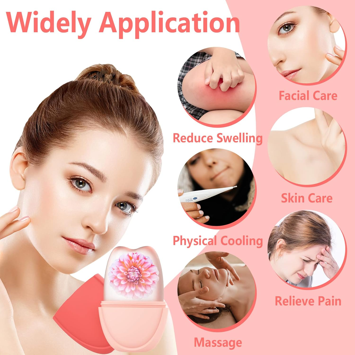 Hianjoo Ice Face Roller, Ice Roller for Face Eye Neck Reusable Facial Roller Beauty Skin Care Tools Ice Mold Silicone Cube Eyes Treatment V-Shaped DIY Facial Massage Brighten Puffiness Relief, Pink image number 1