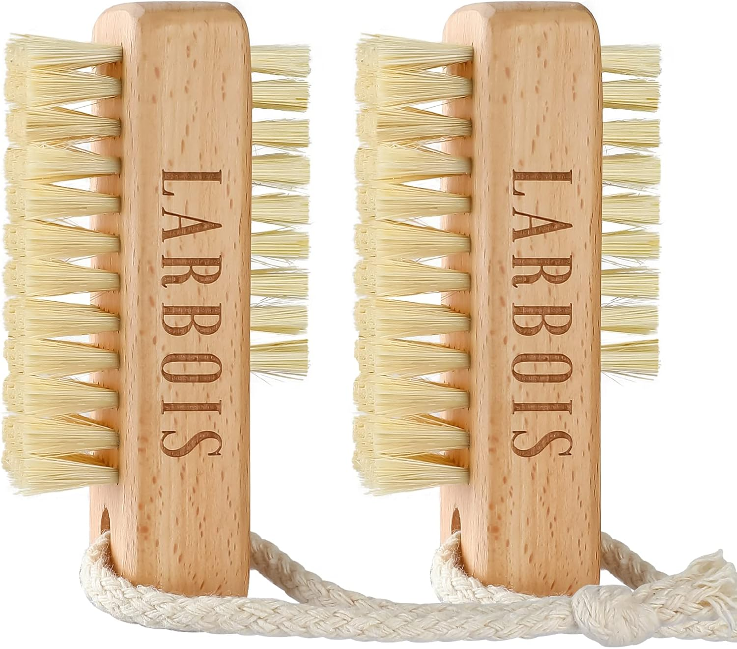 Larbois Nail Brush for Cleaning Fingernails, 2Pack Wooden Nail Brushes Fingernail Brush for Cleaning Nail Scrub Brush Two-Sided with Hanging Rope (Beechwood) image number 2