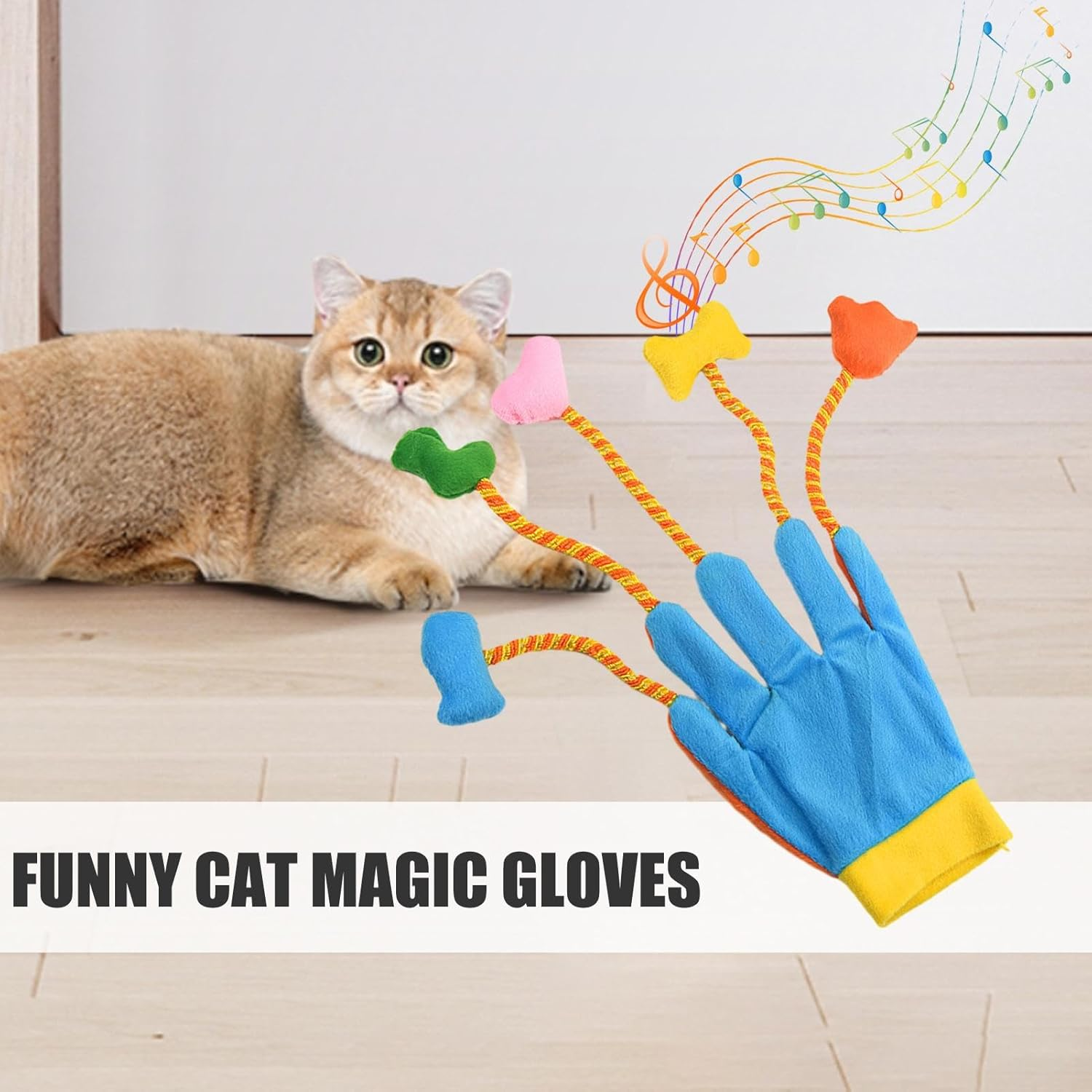 Cat Toy Gloves - Plush Toys Cat Toys Teaser Gloves | 5-Finger Cat Teaser Toy, Plush Gloves with Bells, Interactive Cat Toy for Indoor Cats Kittens, Pet Supplies image number 1