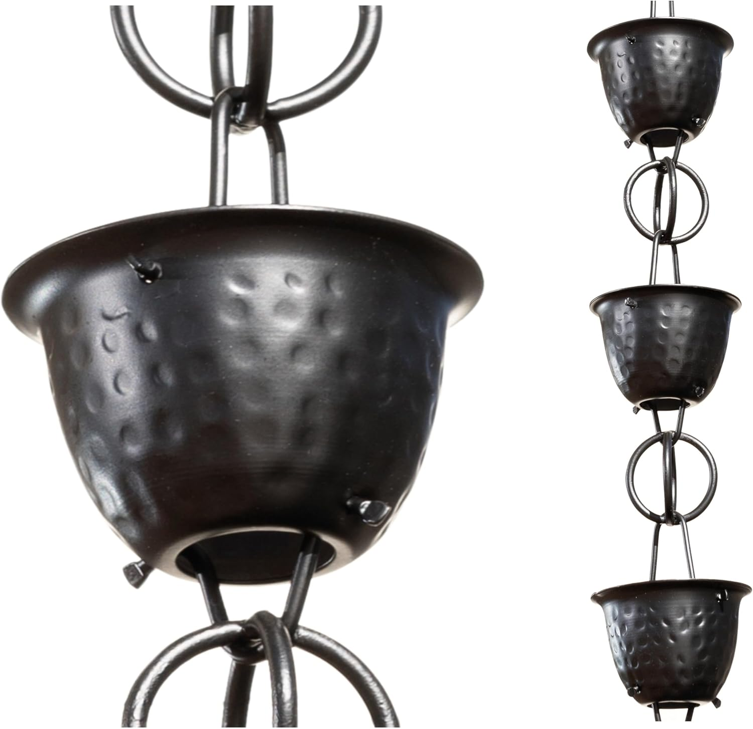 Monarch Rain Chains 18106 Aluminum Hammered Cup Rain Chain, 8-1/2 Feet Length Replacement Downspout for Gutters, Black image number 3