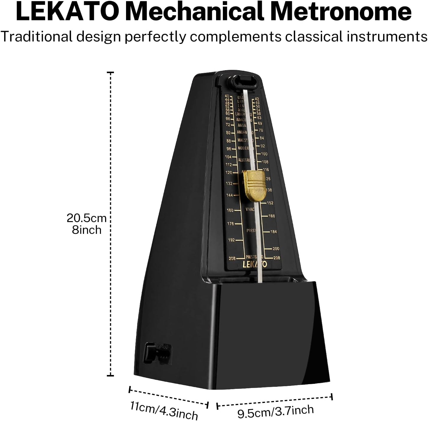 LEKATO Mechanical Metronome, Universal Metronome for Piano, Guitar, Ukulele, Violin and Chromatic, Loud Sound, High Accuracy Track Beat and Tempo for Musician image number 2