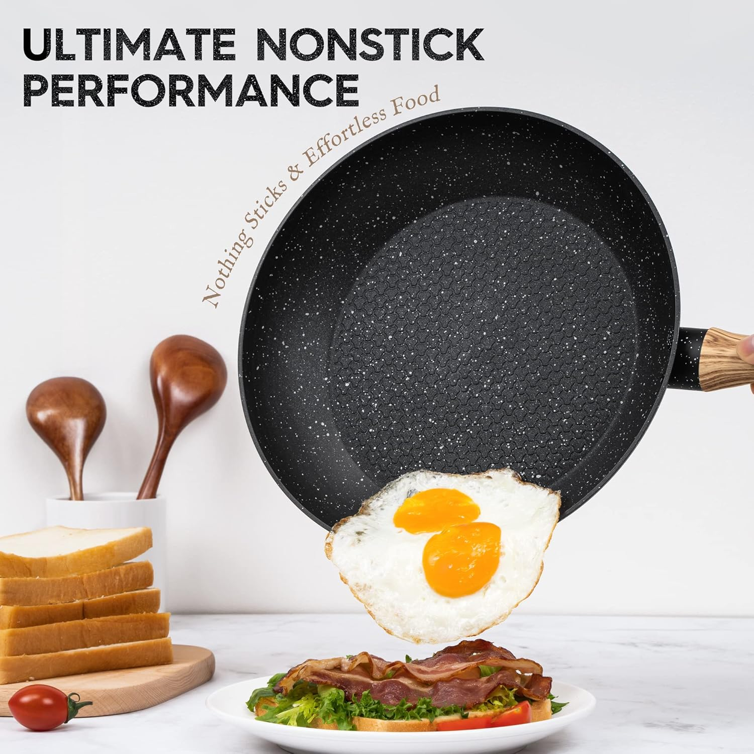 Michelangelo Nonstick Frying Pan with Lid, 8 Inch Frying Pans Nonstick with Healthy Coating, Small Frying Pan with Stay-Cool Handle, Induction Compatible image number 5