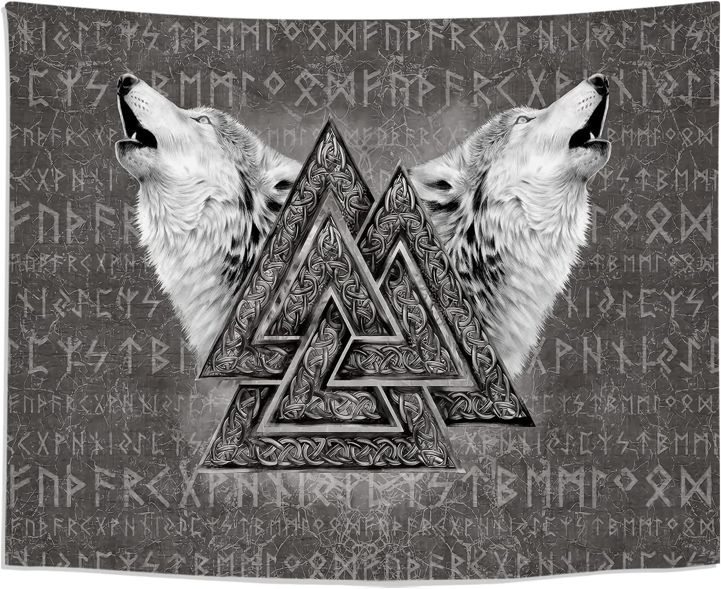 ST Soleme.Tc Viking Norse Wolf Tapestry Valknut Art Wall Nordic Mythology Tapestry Medieval Large Wall Hanging Runes Aesthetic Tapestries for Bedroom Home Decor Boy Men, 80" X 60"