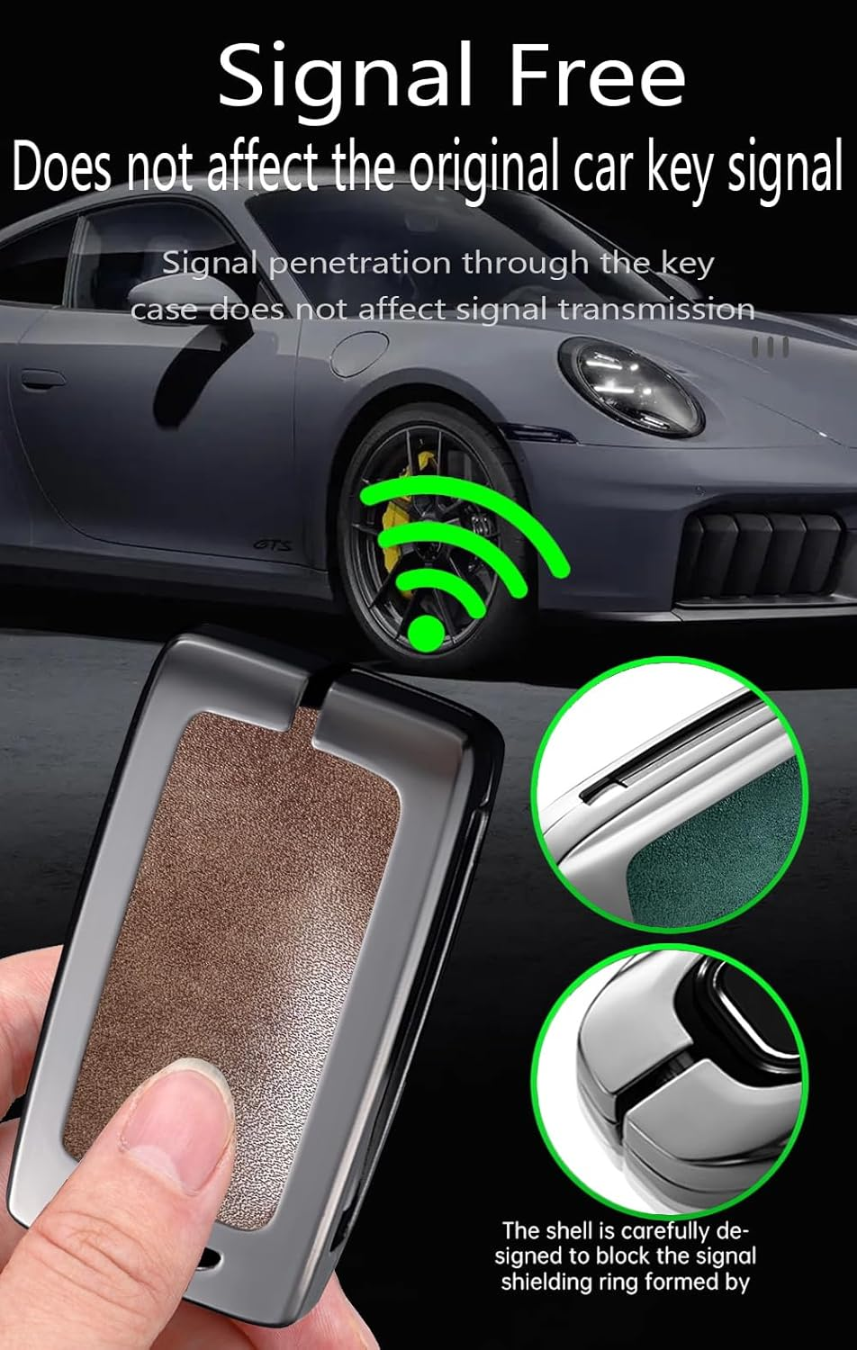 Ontto Metal Leather Car Key Fob Cover Fit for Mazda 3 6 CX-5 CX-9 CX-30 CX-50 CX-70 CX-90 MX-30 MX-5 2019-2025 Key Holder Case Keyring Shell Bag Keychain Auto Accessories 2/3/4 Buttons Grey 2 - Long Keychain-Black image number 7