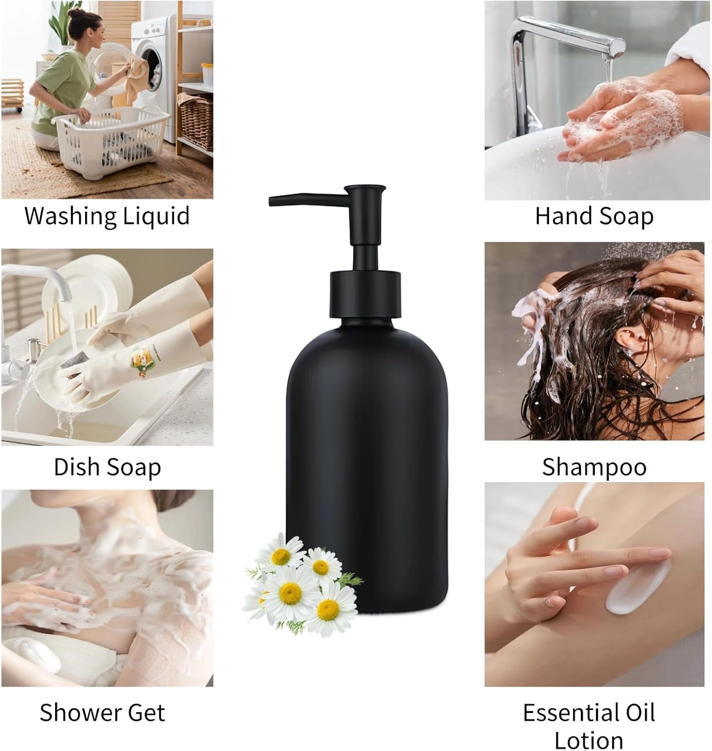 1PC Matte Glass Soap Dispenser, 410Ml/14Oz Liquid Dish Hand Soap Dispenser with Plastic Pump, Kitchen Sink Dish Soap Dispenser, Bathroom Soap Dispenser for Lotion Shampoo Bottle Black image number 2
