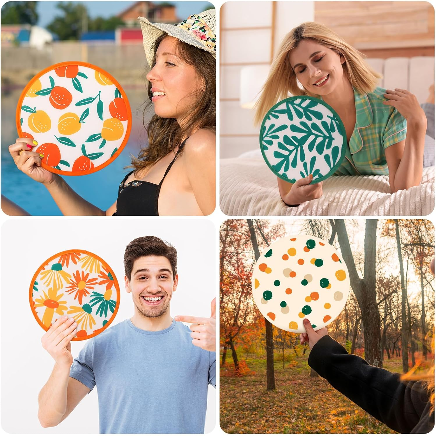 Gejoy 24 Pieces Abstract Styles Foldable Fan Handheld Compact Cooling Fans Multi Role round Fans for Outdoor Games for Women Girls Daily Use Festival Wedding Party Favors Decorations Portable, 8 Style image number 3