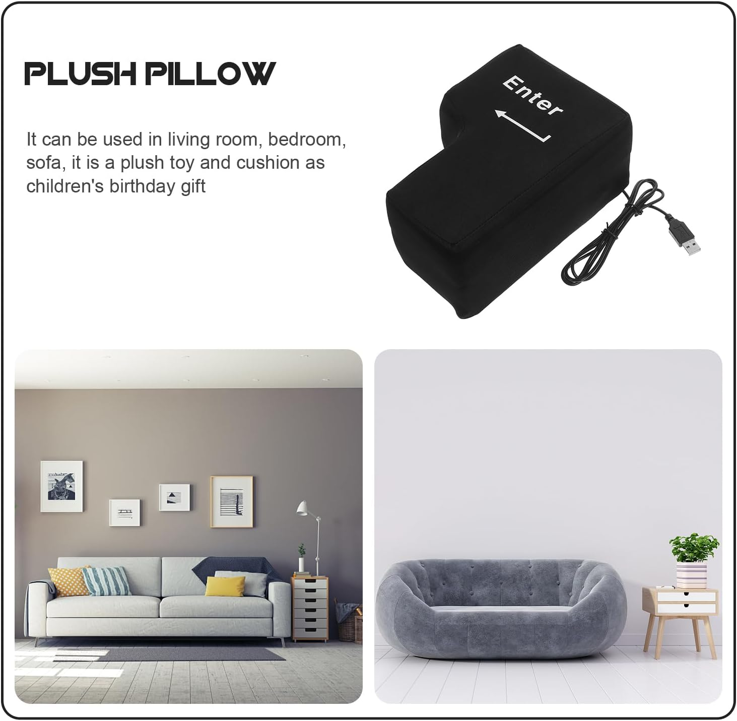 Big Enter Key USB Throw Pillow with Soft Sponge Core for Office Stress Relief and Desktop Use Suitable for Computers and Laptops Comfortable Nap Cushion for Work Breaks image number 5