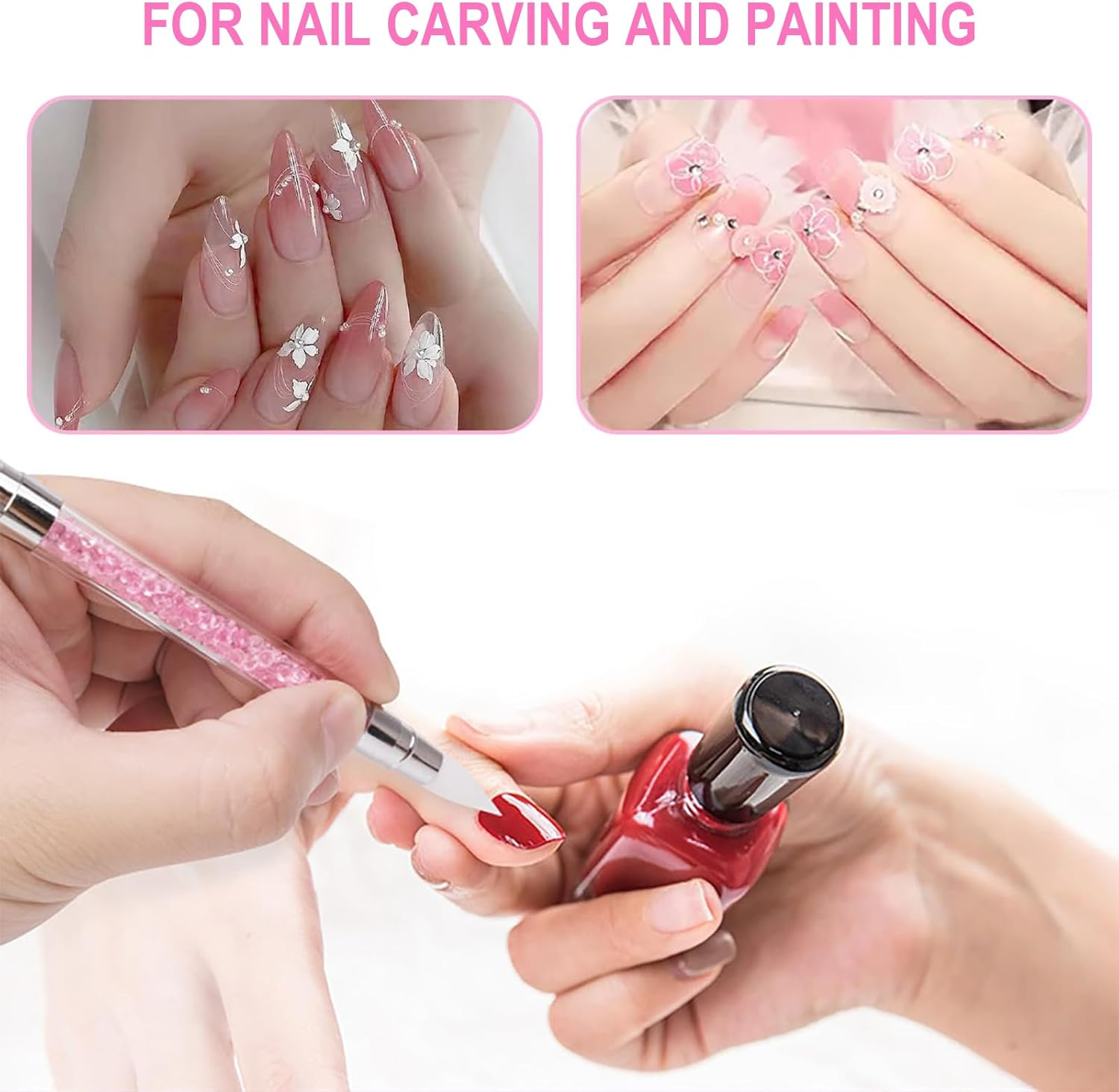 10 Pieces Silicone Nail Art Brushes Nail Art Set with Silicone Brush, Dotting Tool and 3D Gel Brush, Double Head Sculpting Pen for Manicure