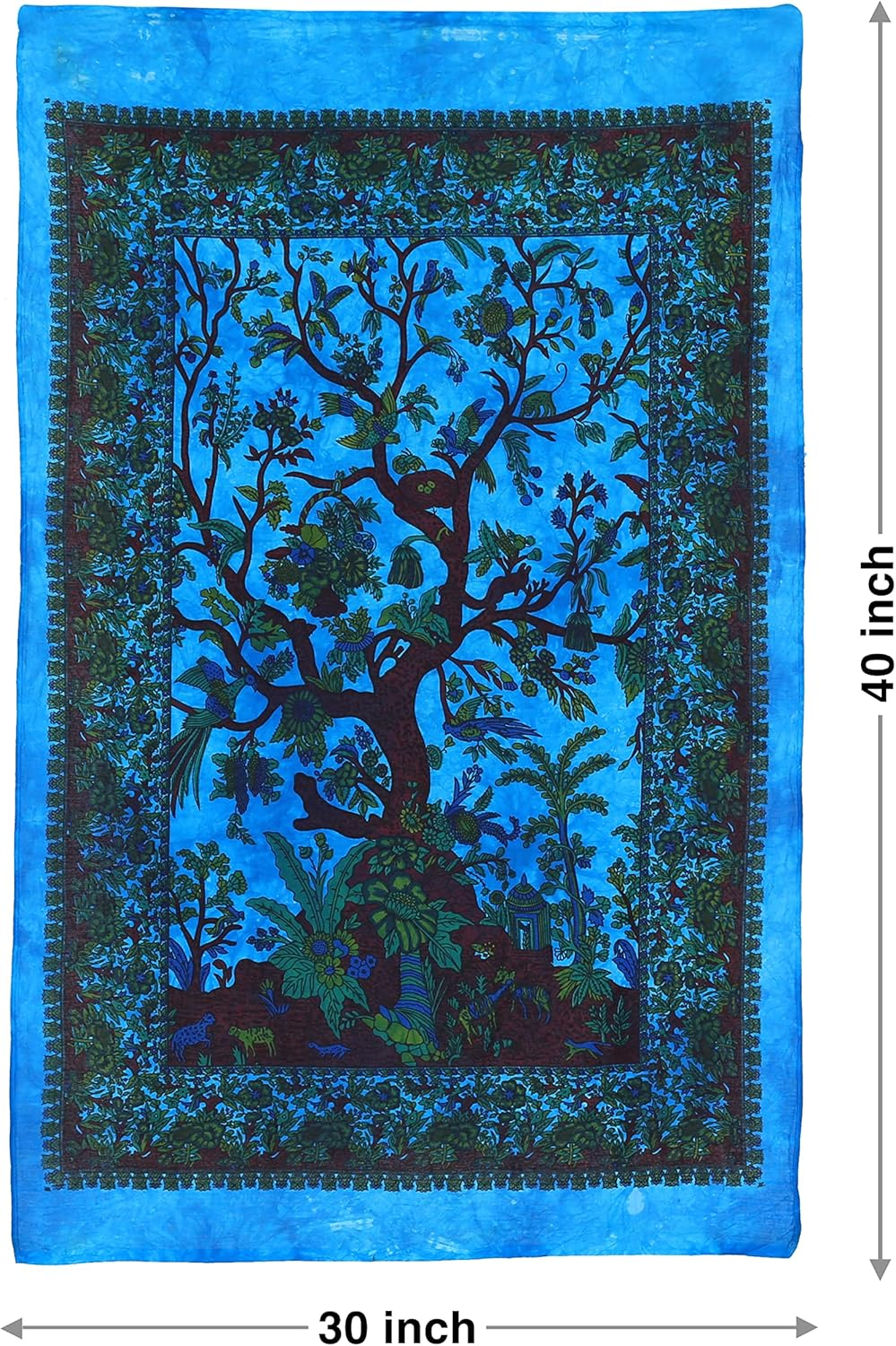 Craft Trade Tree of Life Small Tapestry & Hippie Boho Bohemian Wall Hanging, Blue Tapestries for Bedroom, Wall Art, Home Decor - 30X40 Inches (Poster) image number 2
