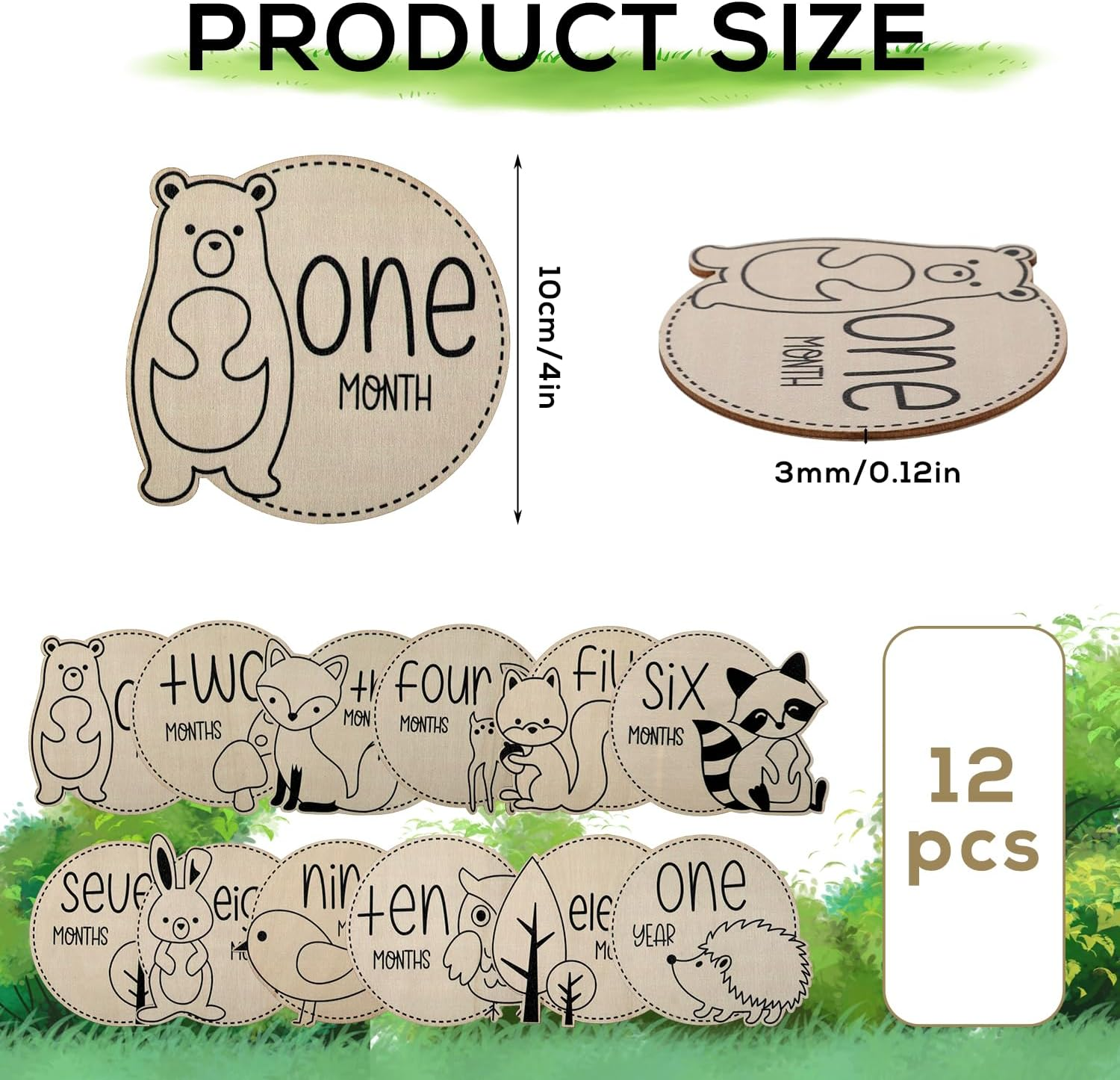 12Pcs Baby Monthly Milestone Cards, Wooden Baby Monthly Milestone Sign Baby Announcement Sign Baby Milestone Cards for Boys and Girls Photo Prop Baby Shower image number 2