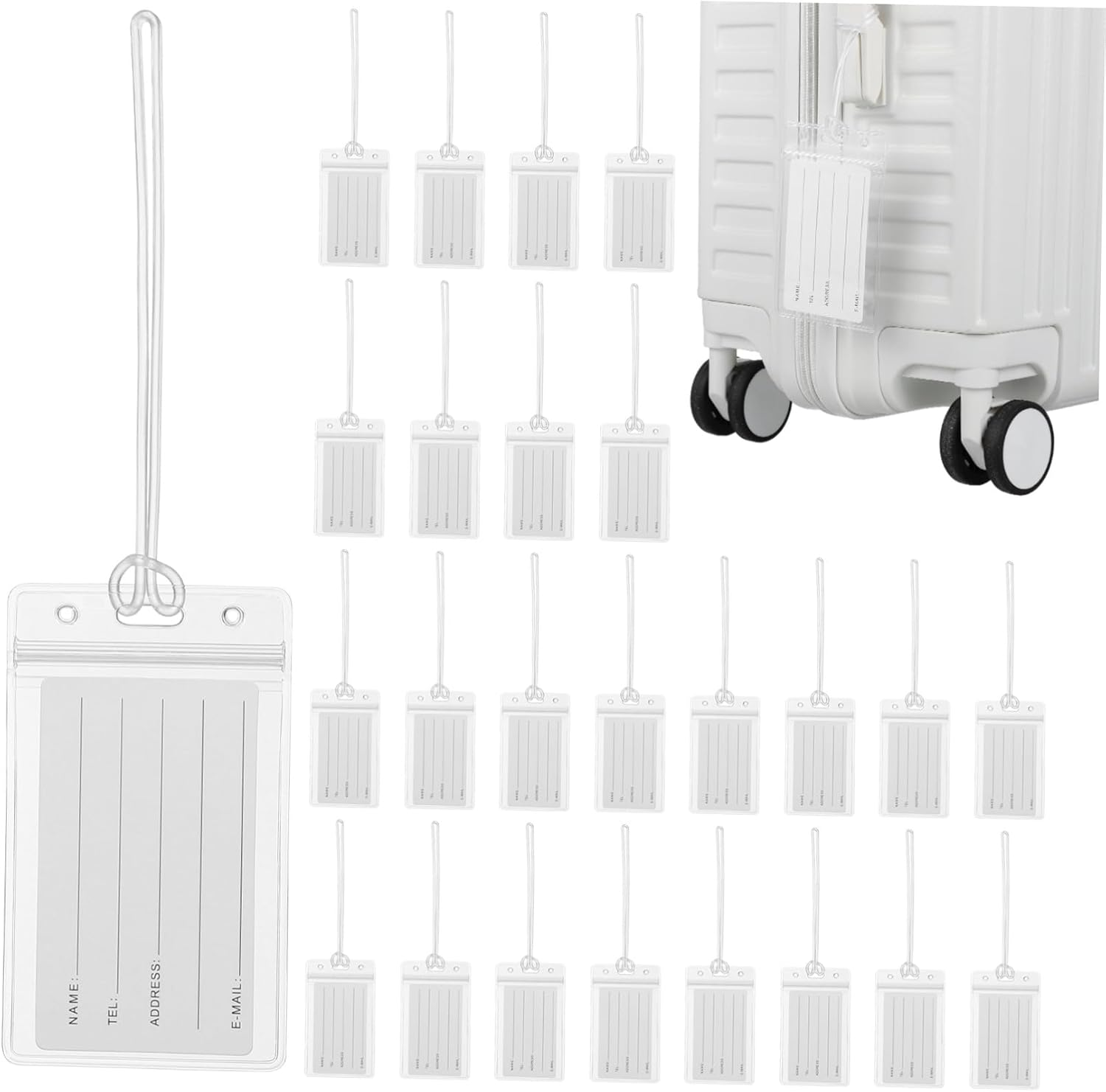 HORIALENCE Clear Luggage Tags with Loops Reusable Transparent Travel Suitcase Label Holders Vertical Id Card Sleeves for Bag Identification and Protection image number 1