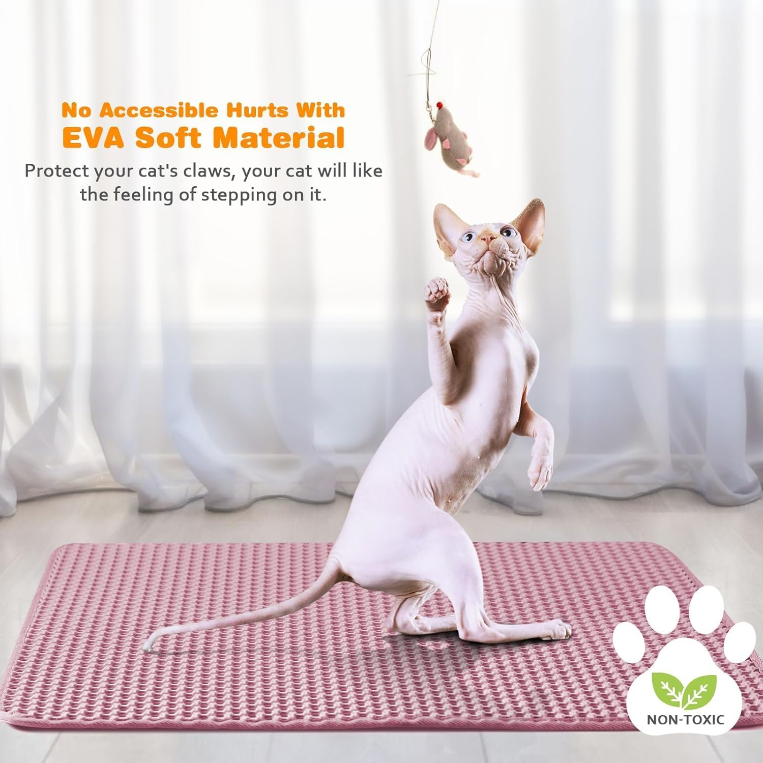 Waterproof Cat Litter Mat, Double Layer EVA, Odor-Free Large Grid, Urine Proof, Easy Cleanup (Pink, 30 * 30Cm) image number 1