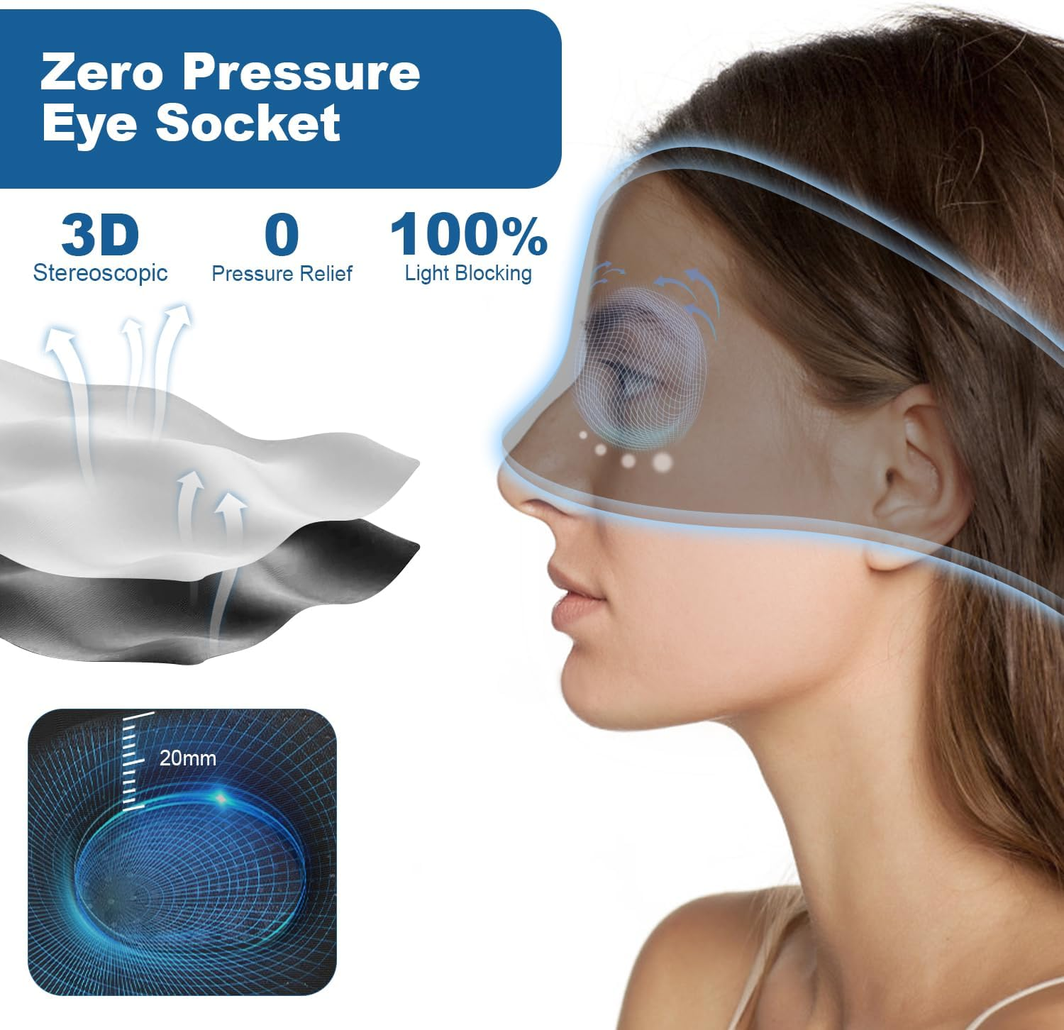 AURTEC 360&deg; Blackout Sleep Eye Mask with Wireless Bluetooth 5.2 Headphones, Comfortable and Adjustable 3D Design, White Noise for Insomniacs, Long Battery Use for Travel/Nap/Camping/Night Sleep Grey image number 4