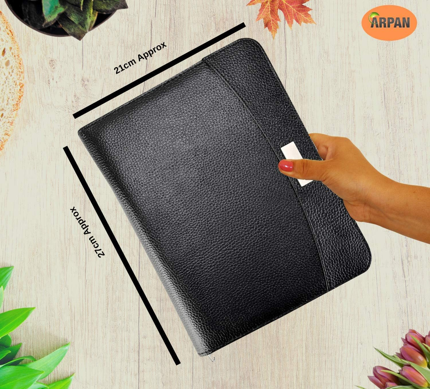 A5 Zipped Business Executive Conference Folder with Calculator & Pad Ring Binder Portfolio - Black Arpan image number 4