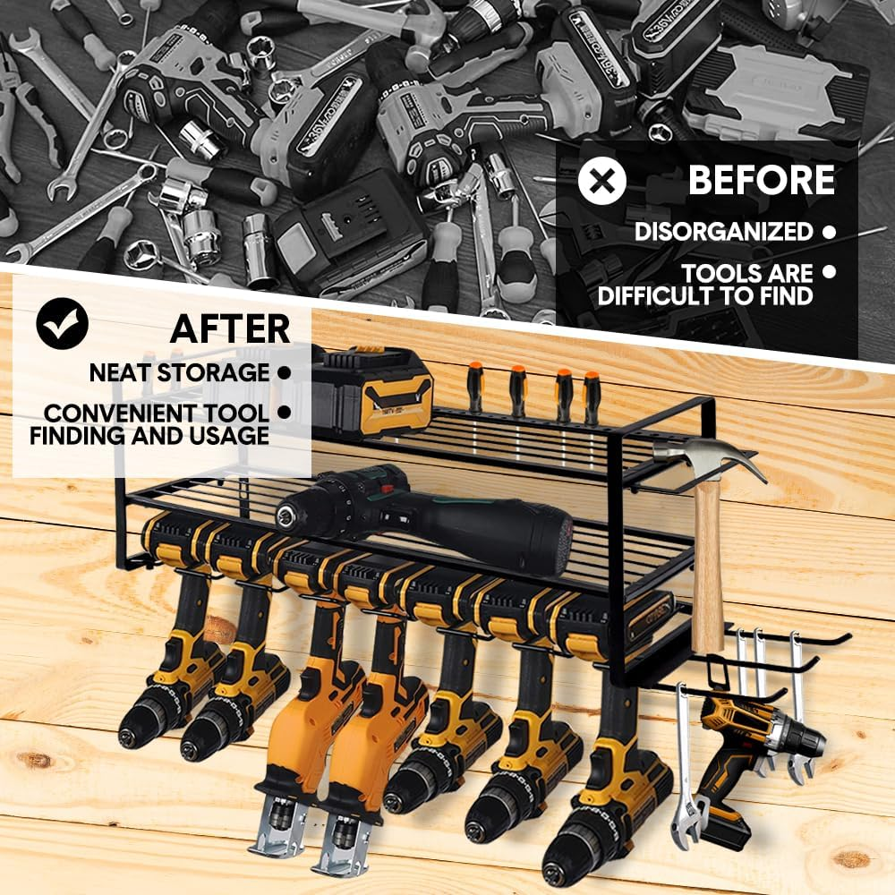 ALPEN OUTDOOR Power Tool Organizer Wall Mount 7 Drill Holder 3 Layer Heavy Duty Metal for Drill Plier Hammer Rack Suitable for Workshop Garage image number 2