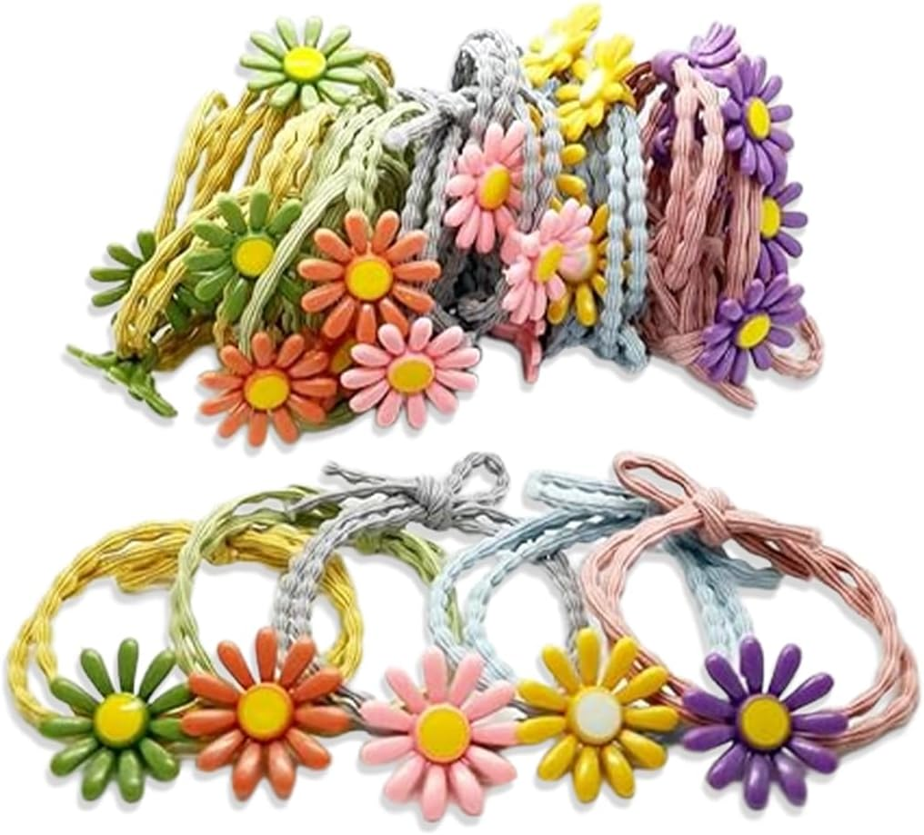 XYTAHDM Pack of 40 Women'S Hair Bobbles, Daisy Hair Bobbles Girls, Elastic Hair Bands, Ponytail, Hair Bobbles Small, Hair Scrunchie Spiral, Thin Hair Bands (Random Colour) image number 5