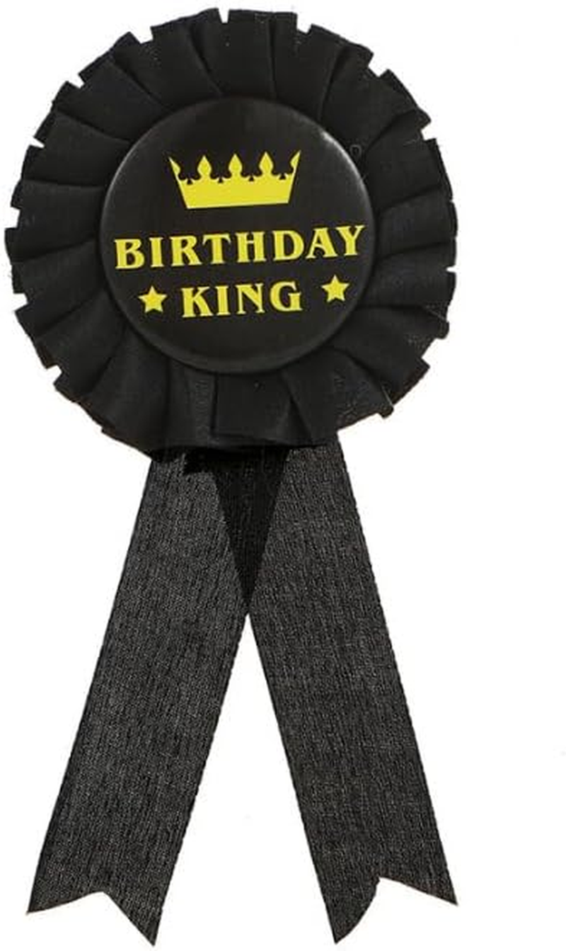 3Pcs Happy Birthday Decorations for Men, Birthday King Crown and Birthday Sash Tinplate Badge Pin, Men Birthday Decorations, Birthday Crown for Men Birthday Party(Black and Gold) image number 4