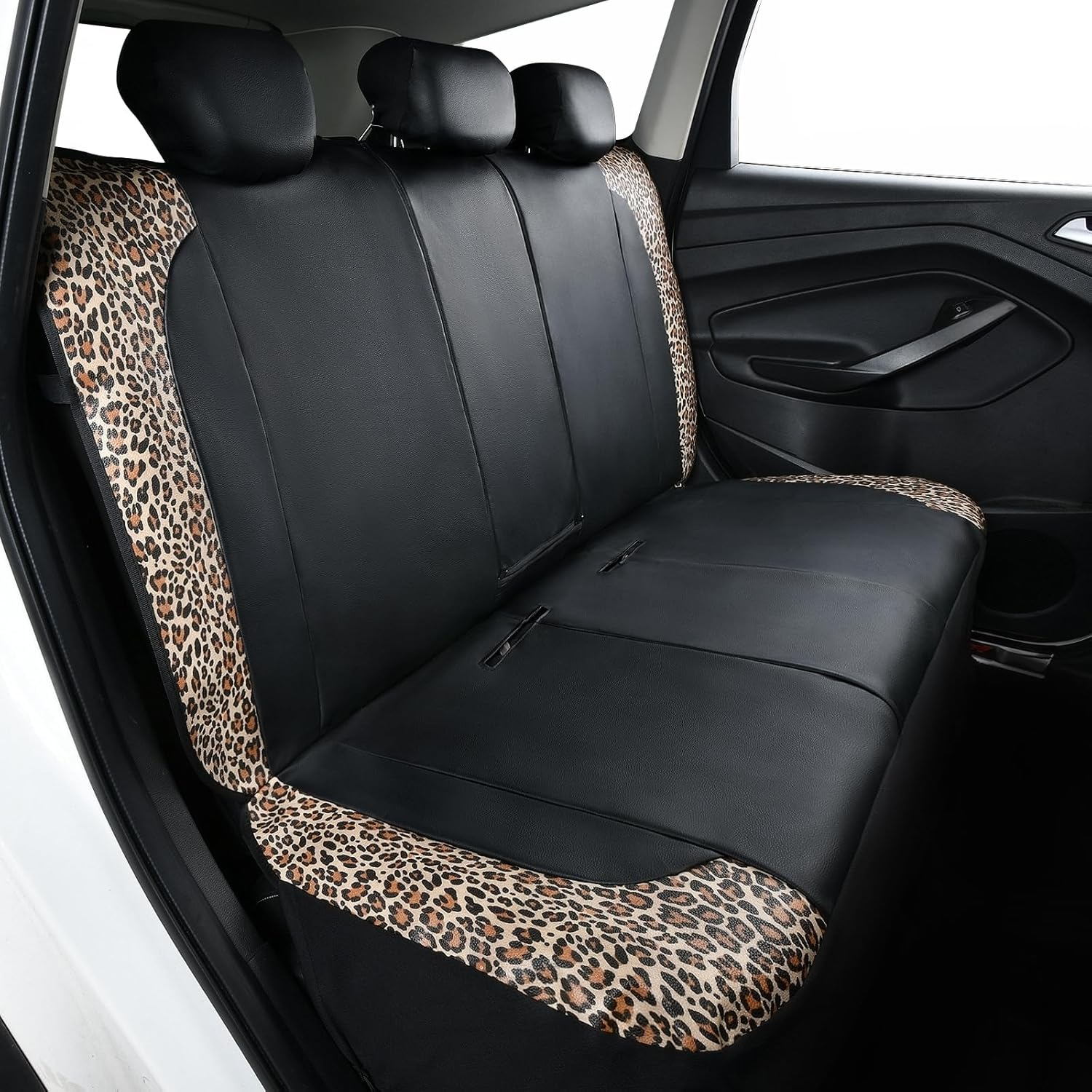 Flying Banner Rear Bench Car Seat Covers Car Seat Protectors Compatible Middle Cup Holder (Leopard Brown, Rear Bench-Premium) image number 7