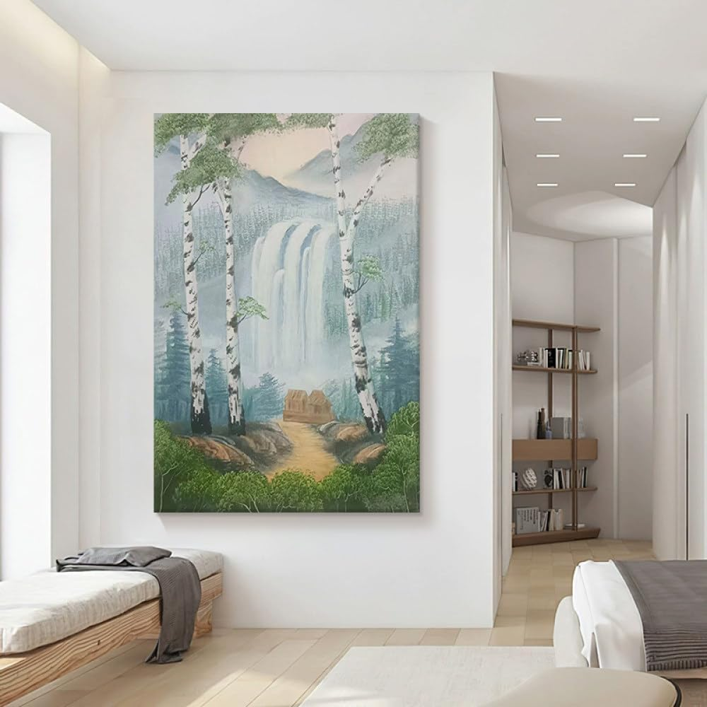 Hand-Painted Oil Painting - Abstract Waterfall Birch Tree Texture Light Luxury Painting Large Size Sofa Hanging Painting,On Canvas Wall Art for Living Room Bedroom Home Stairway Decor,As Shown,80 X image number 6