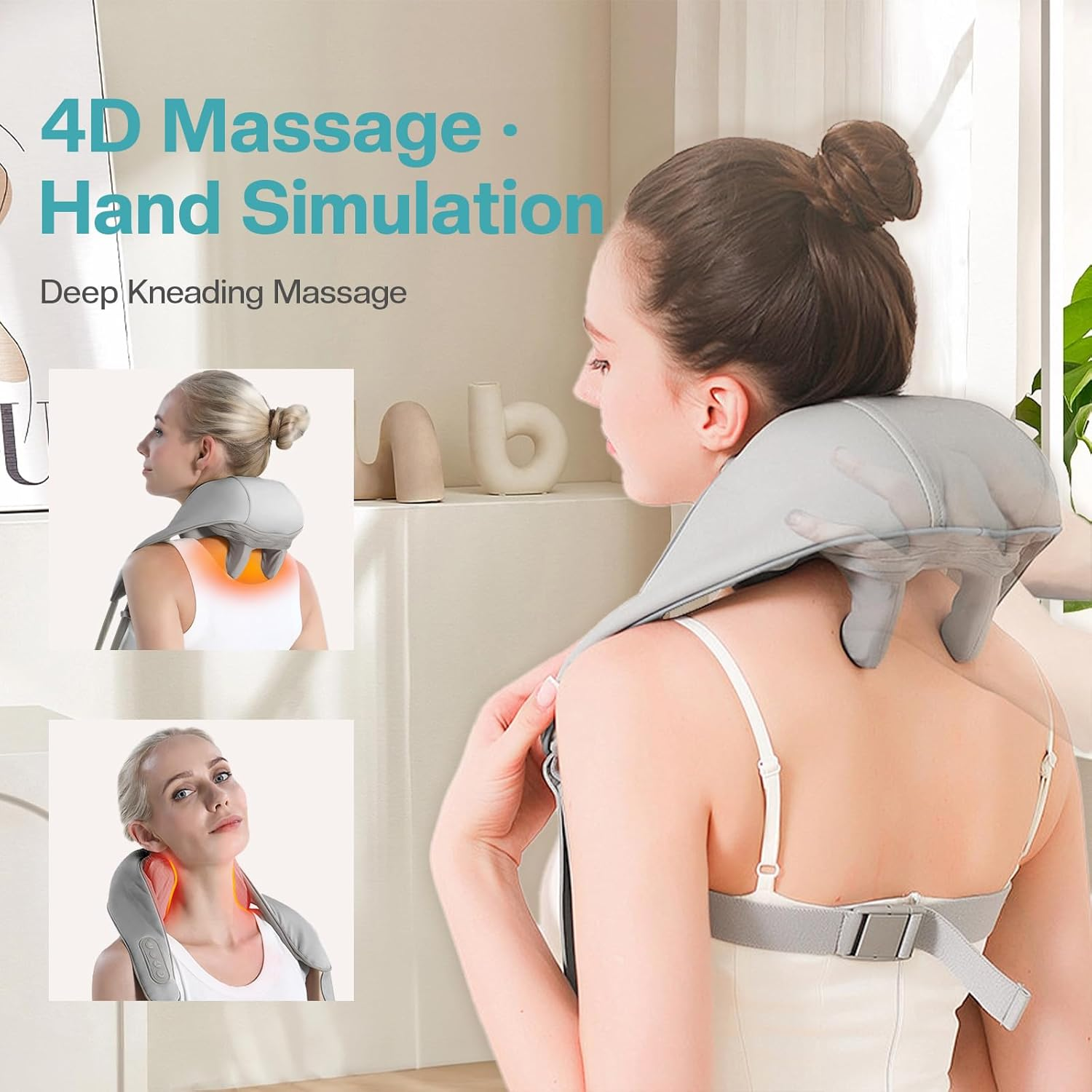 Airelax Neck Massager with Heat Cordless Shiatsu Back and Neck Massager Electric Kneading Back Massager Deep Tissue Shoulder Massager, Massage Pillow for Shoulder, Leg, Body Muscle