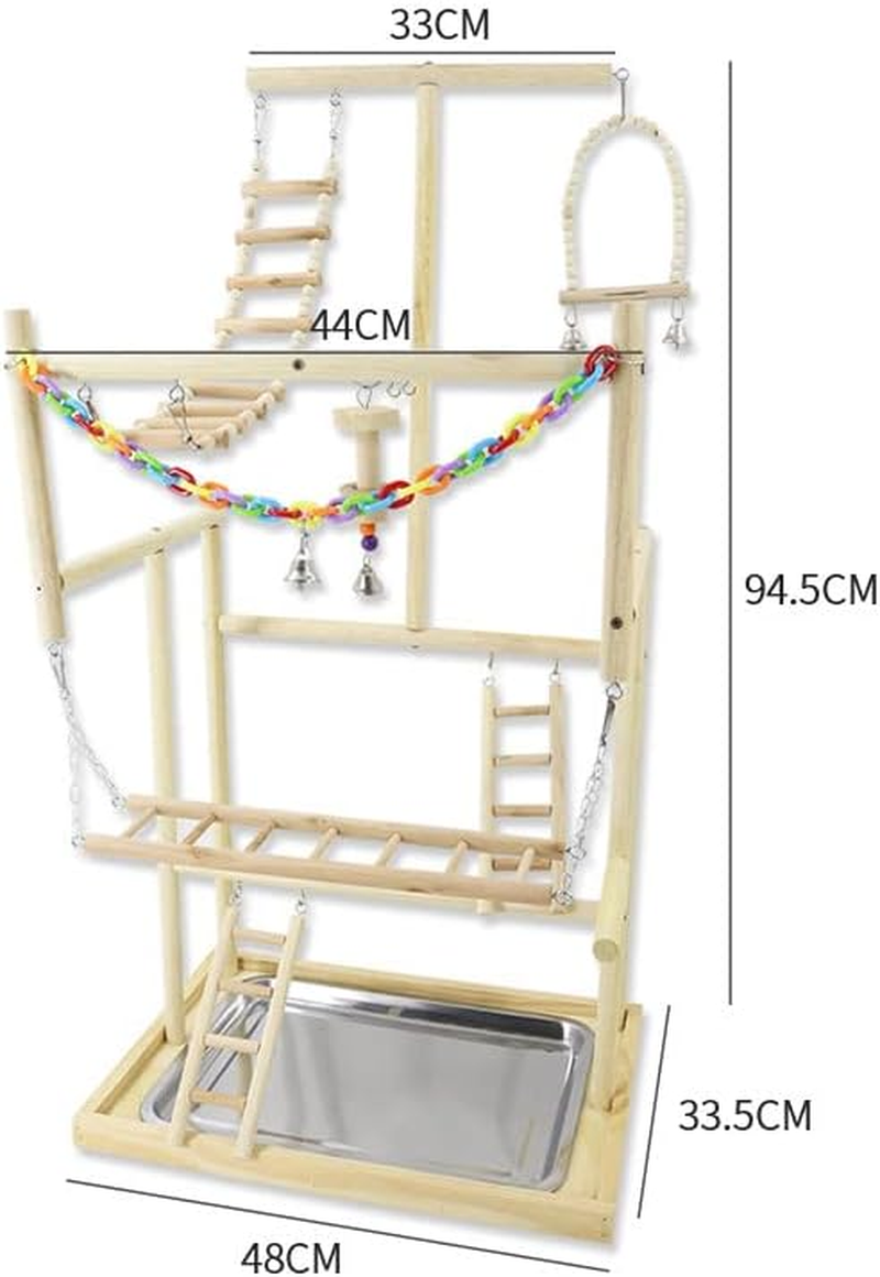Bird Playground, 3 Layers Wood Bird Playground Perches with Swing,Parrot Playstand Bird Perch Stand,Birds Climbing Ladder Toys,Bird Training Play Stands Bird Play Stand image number 4