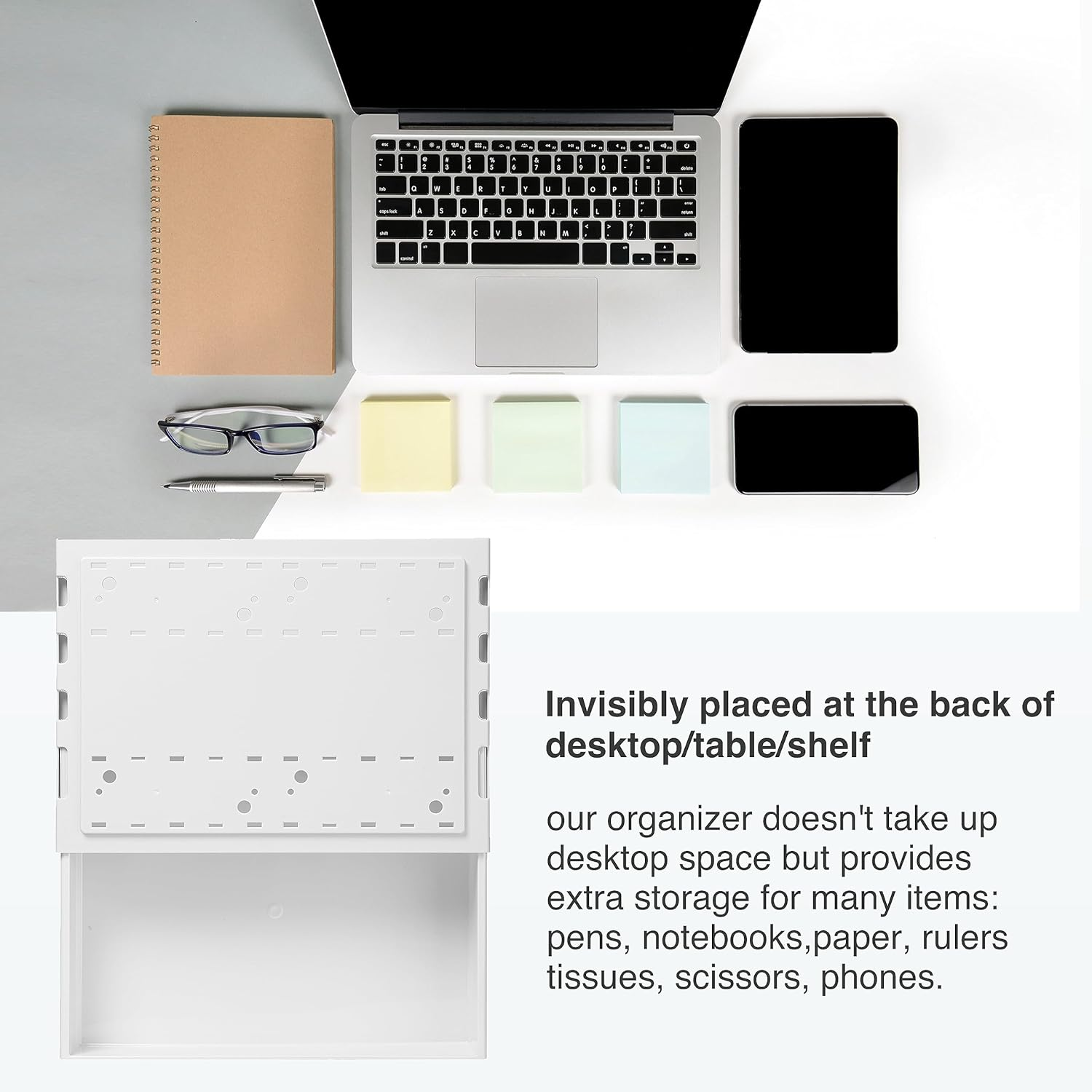 Under Desk Drawer Organizer - Extra-Wide Hidden Storage Tray with Slide-Out Design, under Table Shelf for Office/Home Accessories (Transparent, L) image number 4