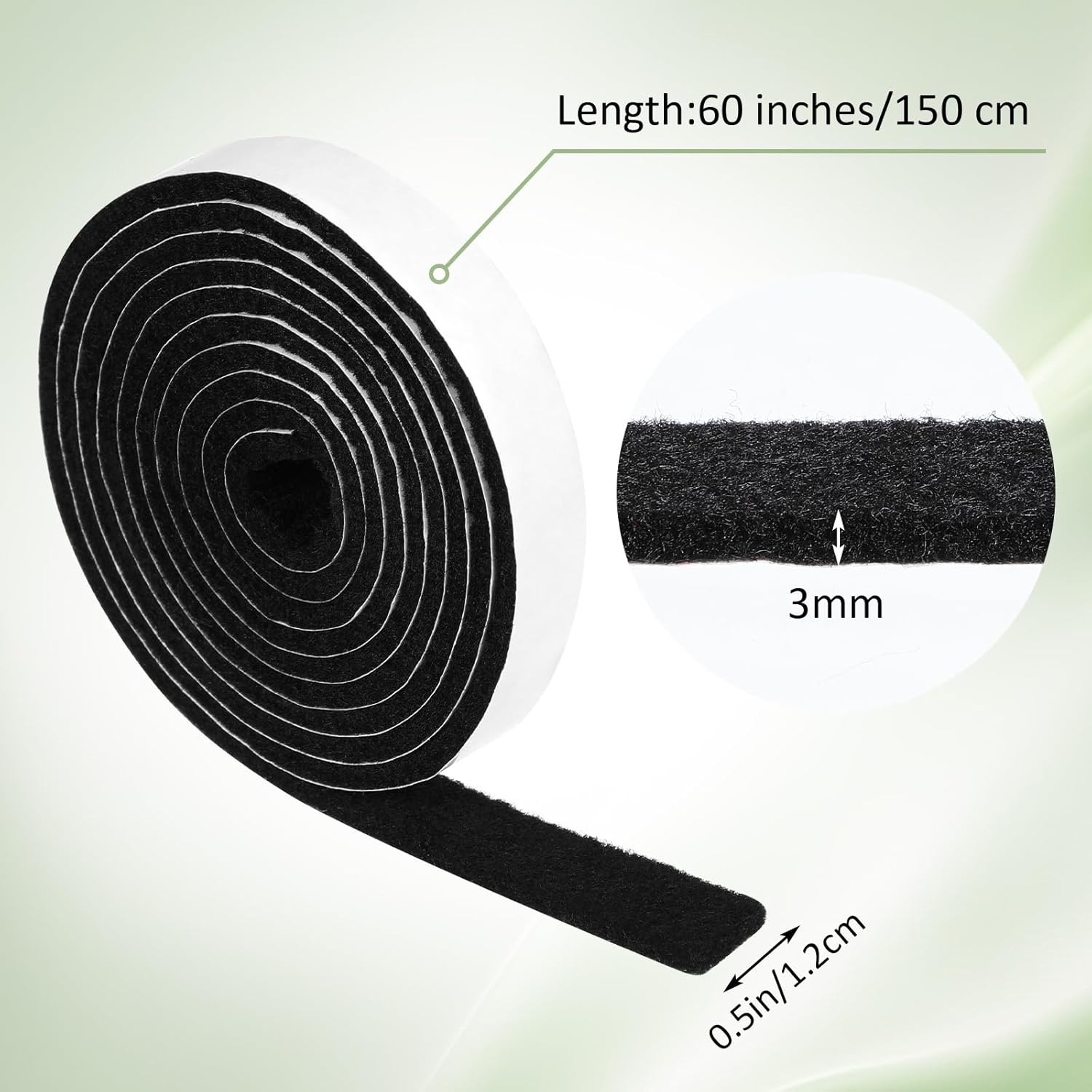 COMNICO 4 Rolls Felt Strip with Adhesive Backing, Non Slip Cuttable Felt Tape Self Adhesive Furniture Pads for Protecting Furniture Surfaces Hardwood Floor Chair Wall (Black, 1/2X60In)(Black,4) image number 3