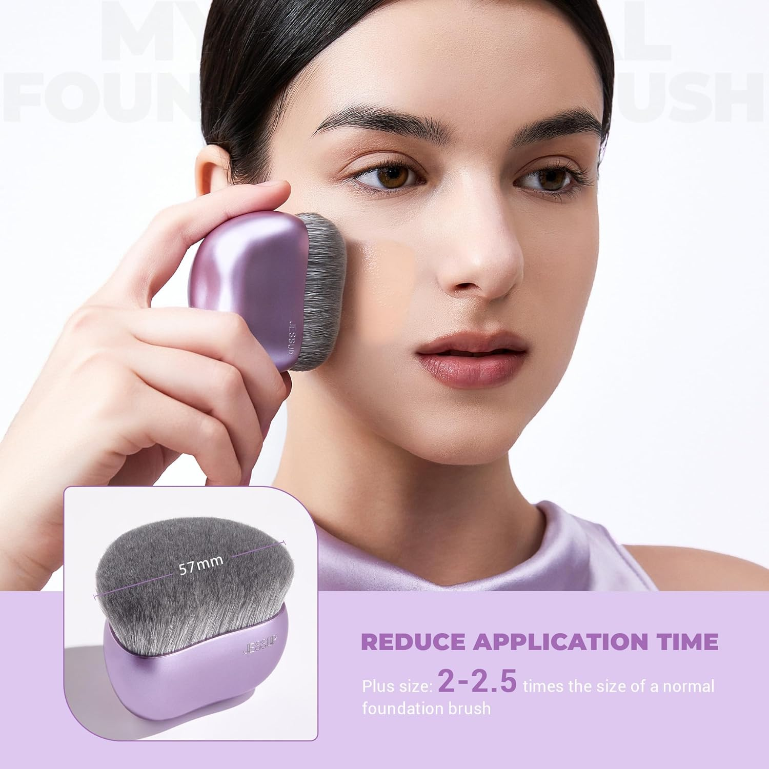 Jessup Foundation Brush for Liquid Makeup, Large Flat Top Kabuki Brush for Blending, Buffing, Stippling, Luxury Purple SF003 image number 3