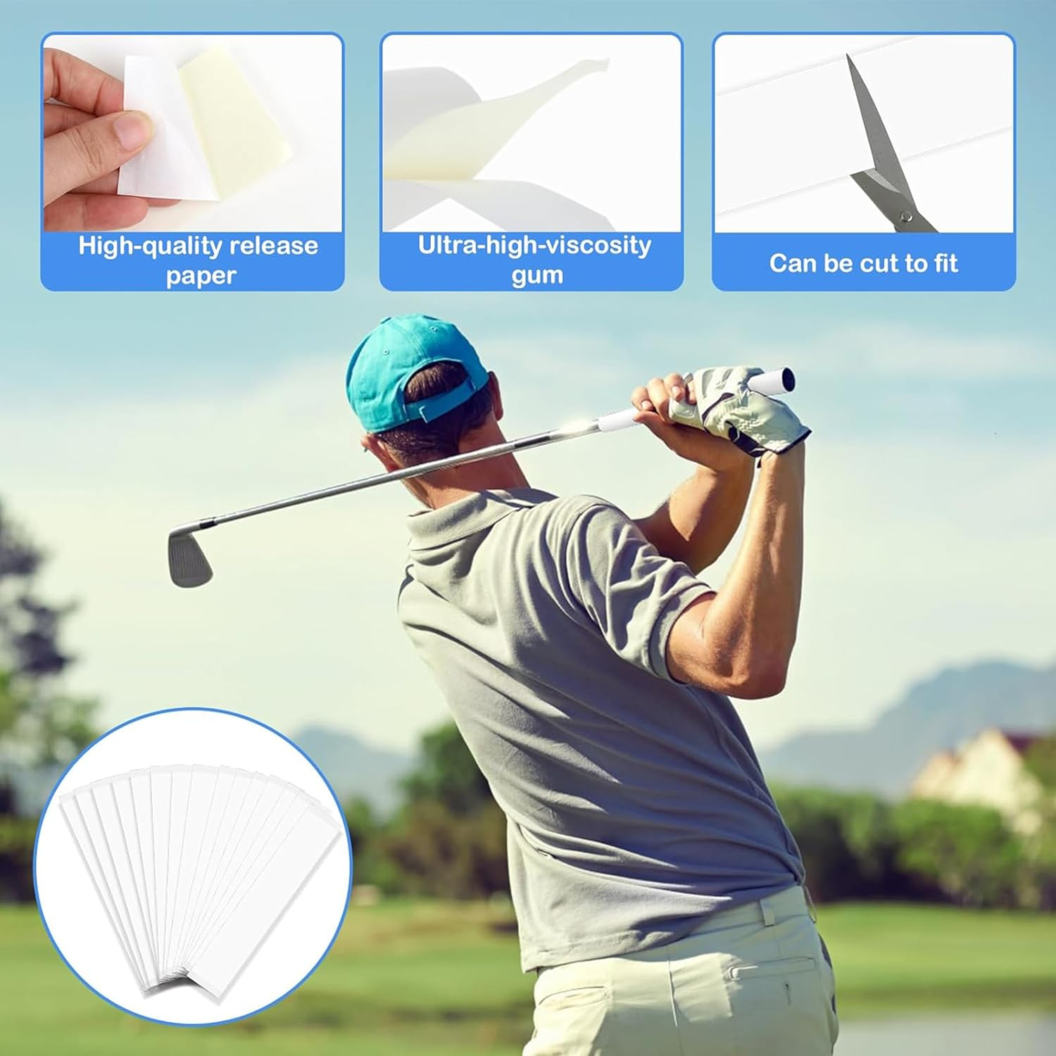 15Pcs Golf Grip Tape,2" X 10" Double Sided Adhesive Strips Golf Club Grip Tape,Multifunctional Golf Wrapping Putter Accessories Tape for Better Regrip and Control Easy Peel off Design image number 6