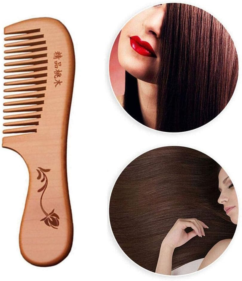 Natural Wooden Wide Tooth Hair Comb Natural Sandalwood Handmade Wood 18Cm Floral Print Care Beauty Comb Massage Hair