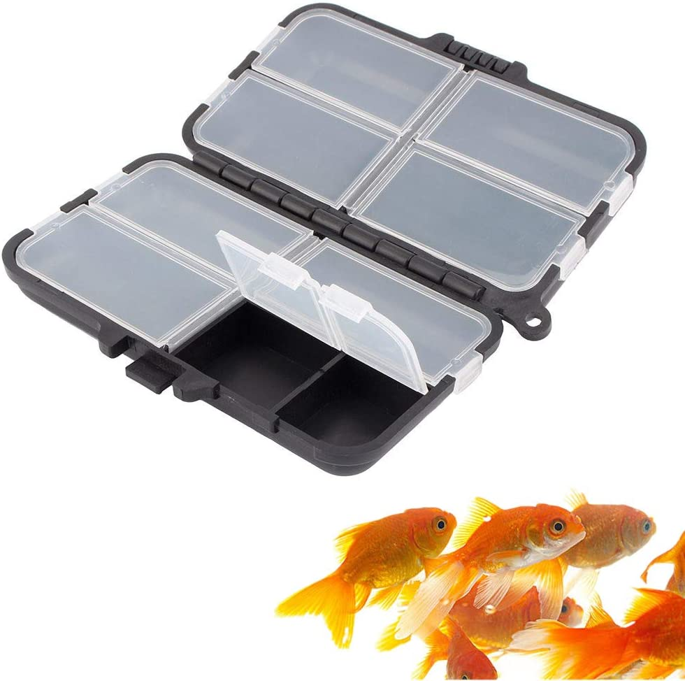 Yosoo Fishing Tackle Box, 9 Compartments, Black and Transparent Plastic Storage Case, 11X6X3.5Cm, Portable with Eyelet for Outdoor Activities image number 2